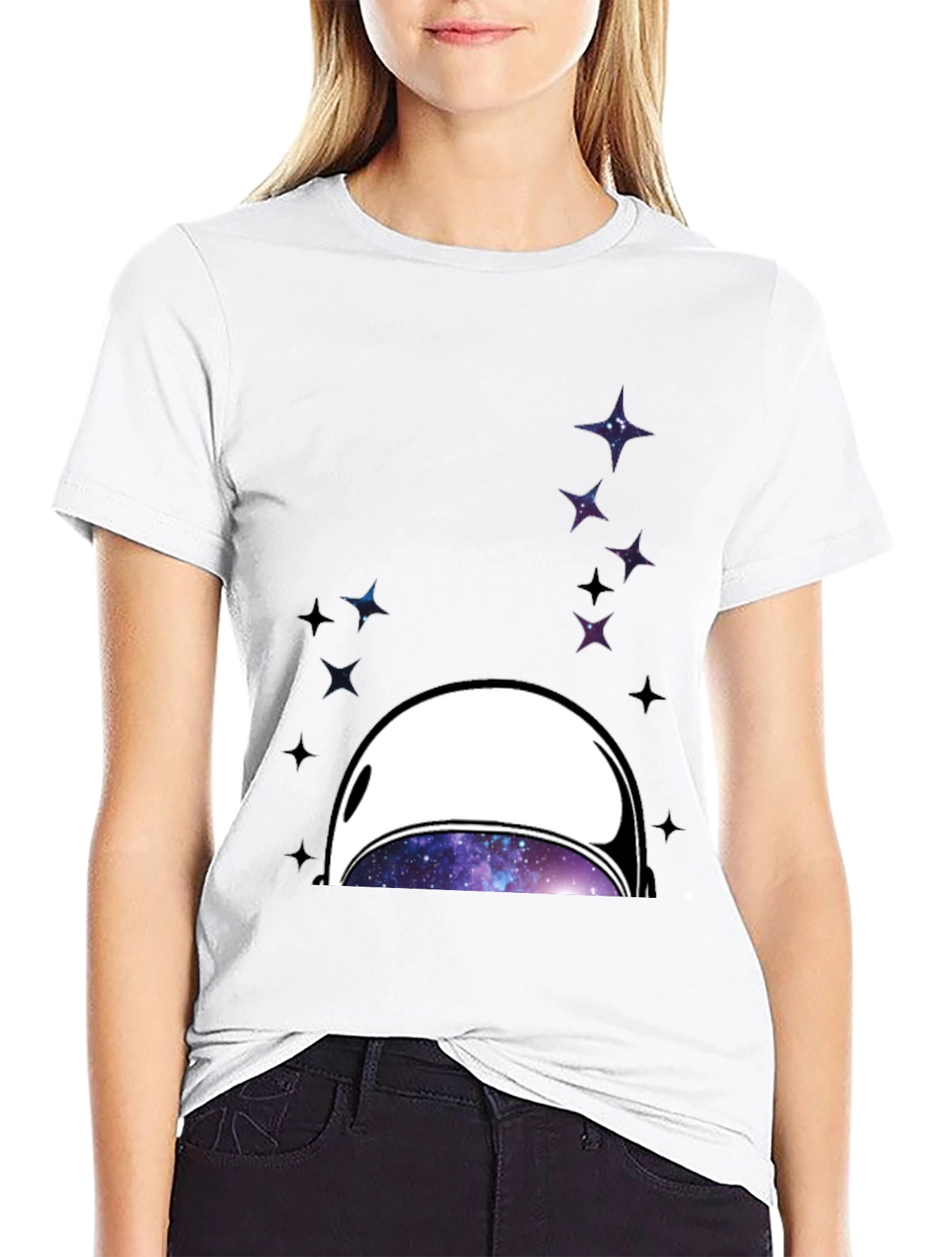 Black Astronaut Helmet Graphic T-Shirt - Space Galaxy Design view 9