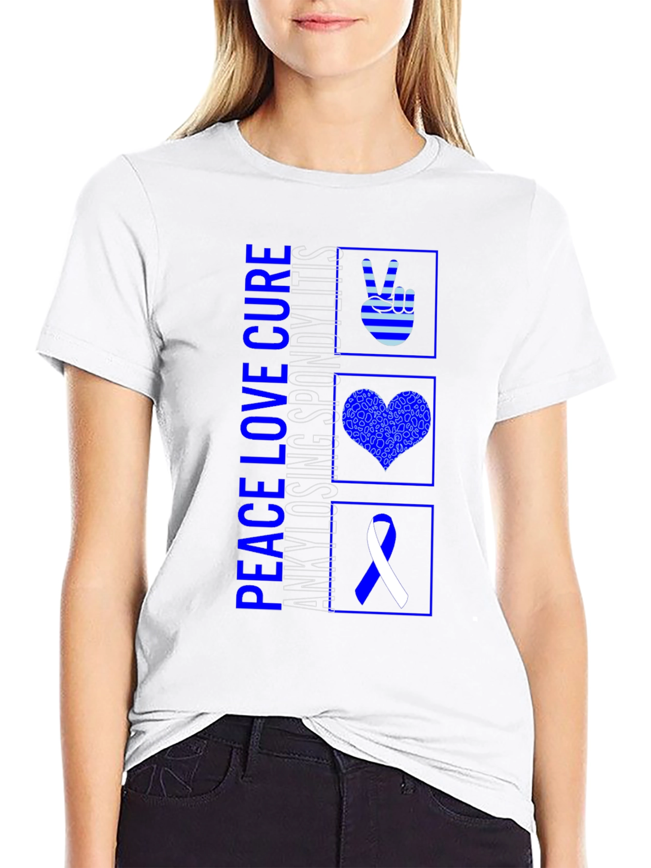 Black Peace Love Cure Awareness Tee view 9