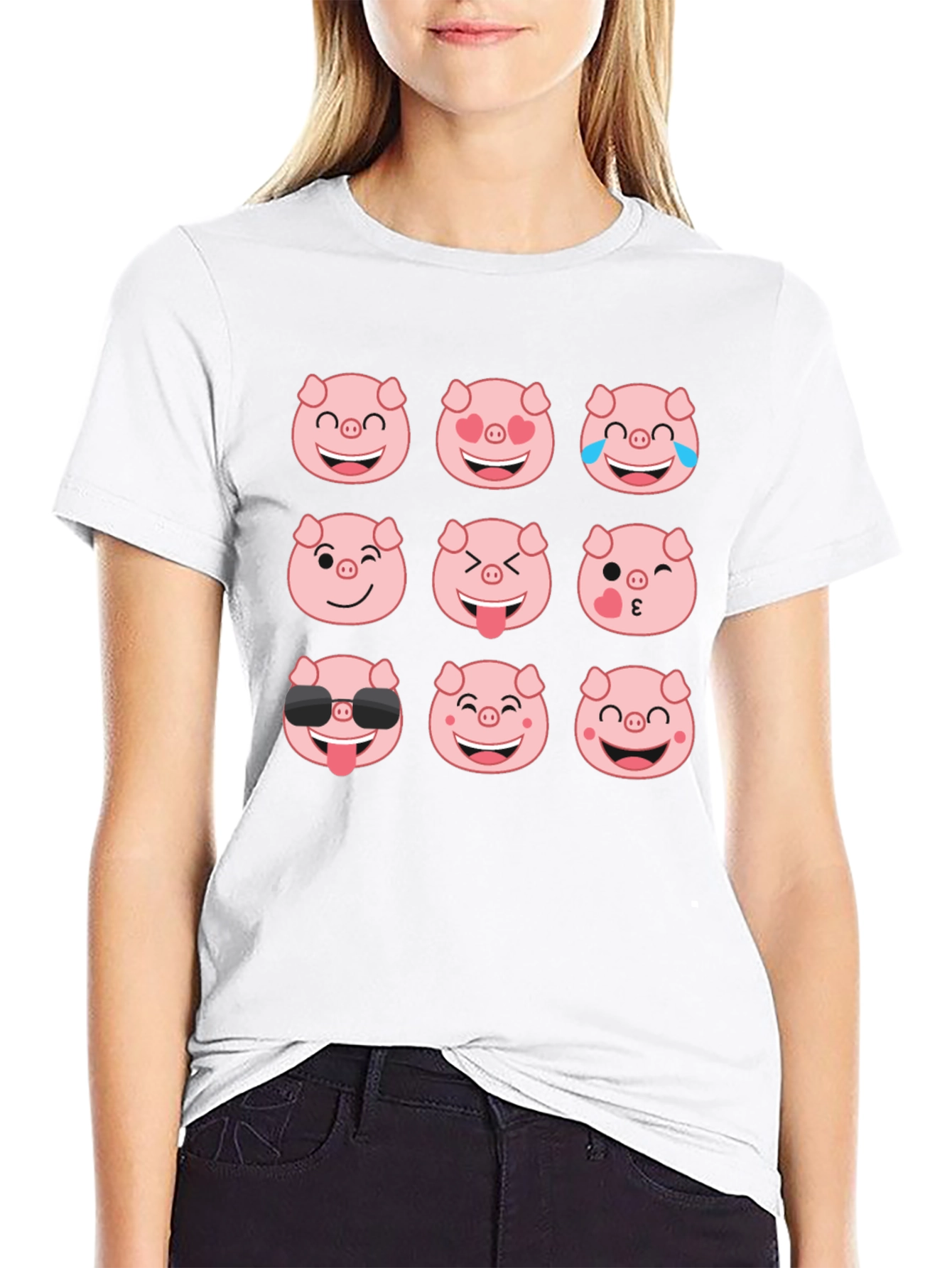 Black Pig Emoji T-Shirt - Black Cotton Crew Neck Tee view 9