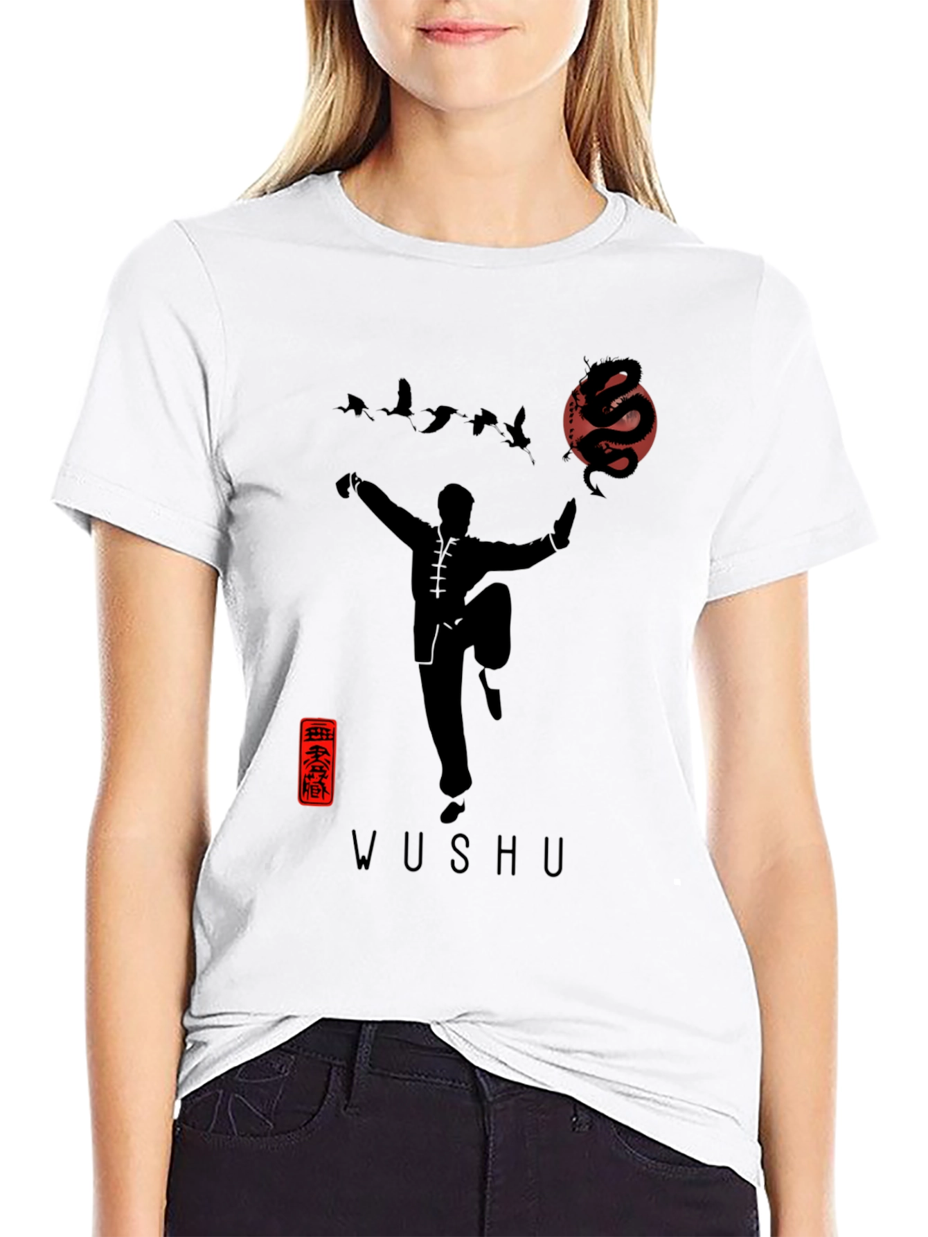 Wushu Martial Arts Dragon Graphic Black T-Shirt - 9