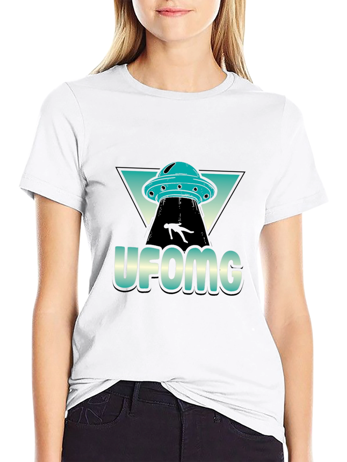 Black UFO Abduction Graphic T-Shirt - "UFOMG" Design view 9