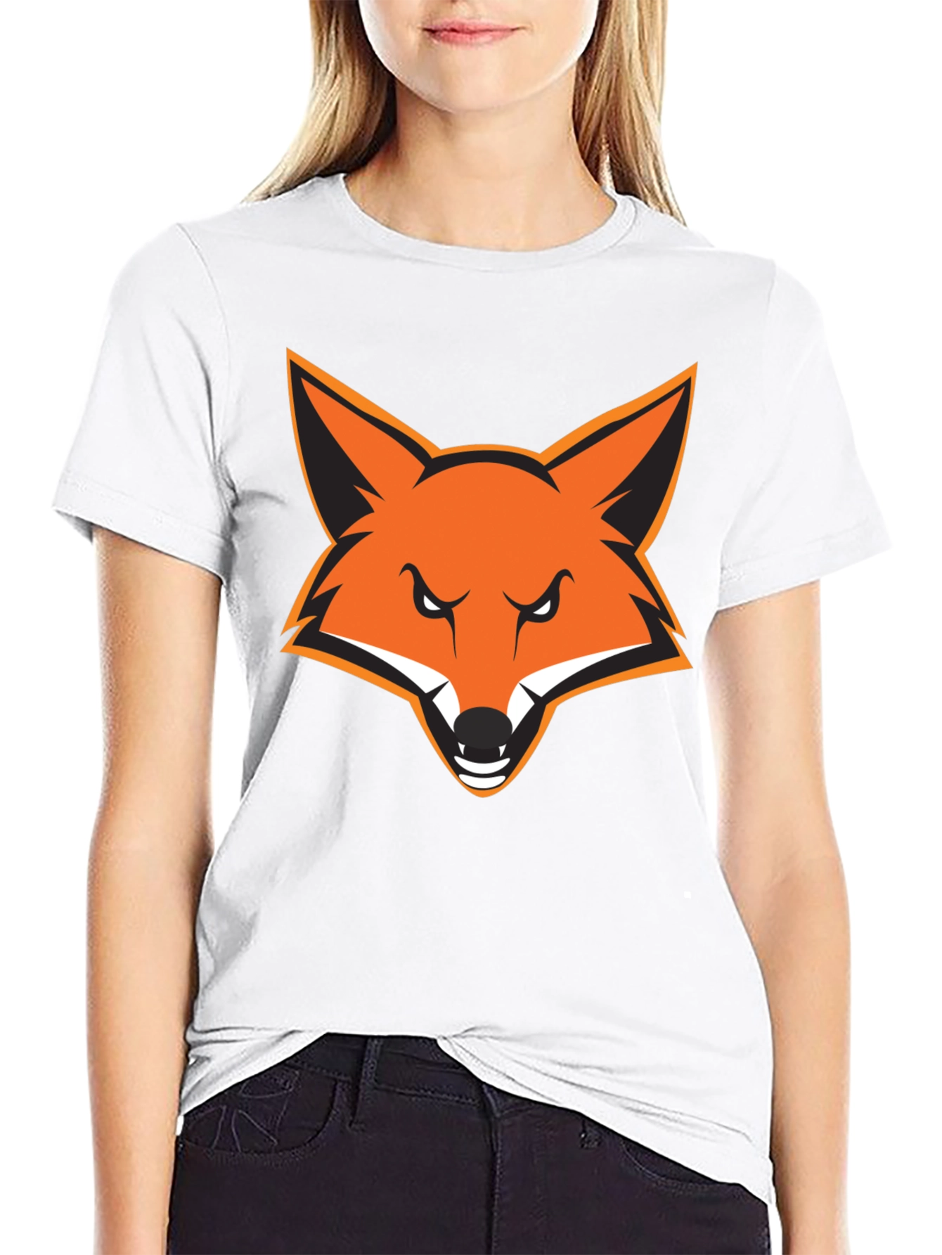 Black Men's Black T-Shirt with Bold Fox Graphic view 9