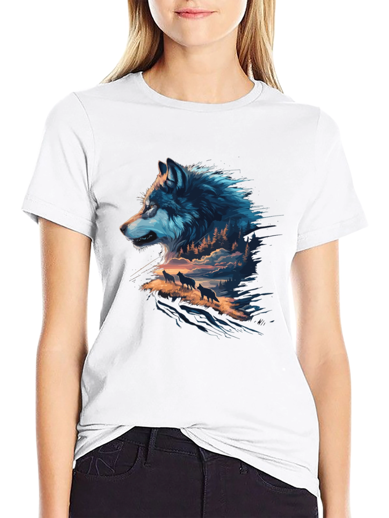 Black Wolf Pack Graphic Black T-Shirt view 9