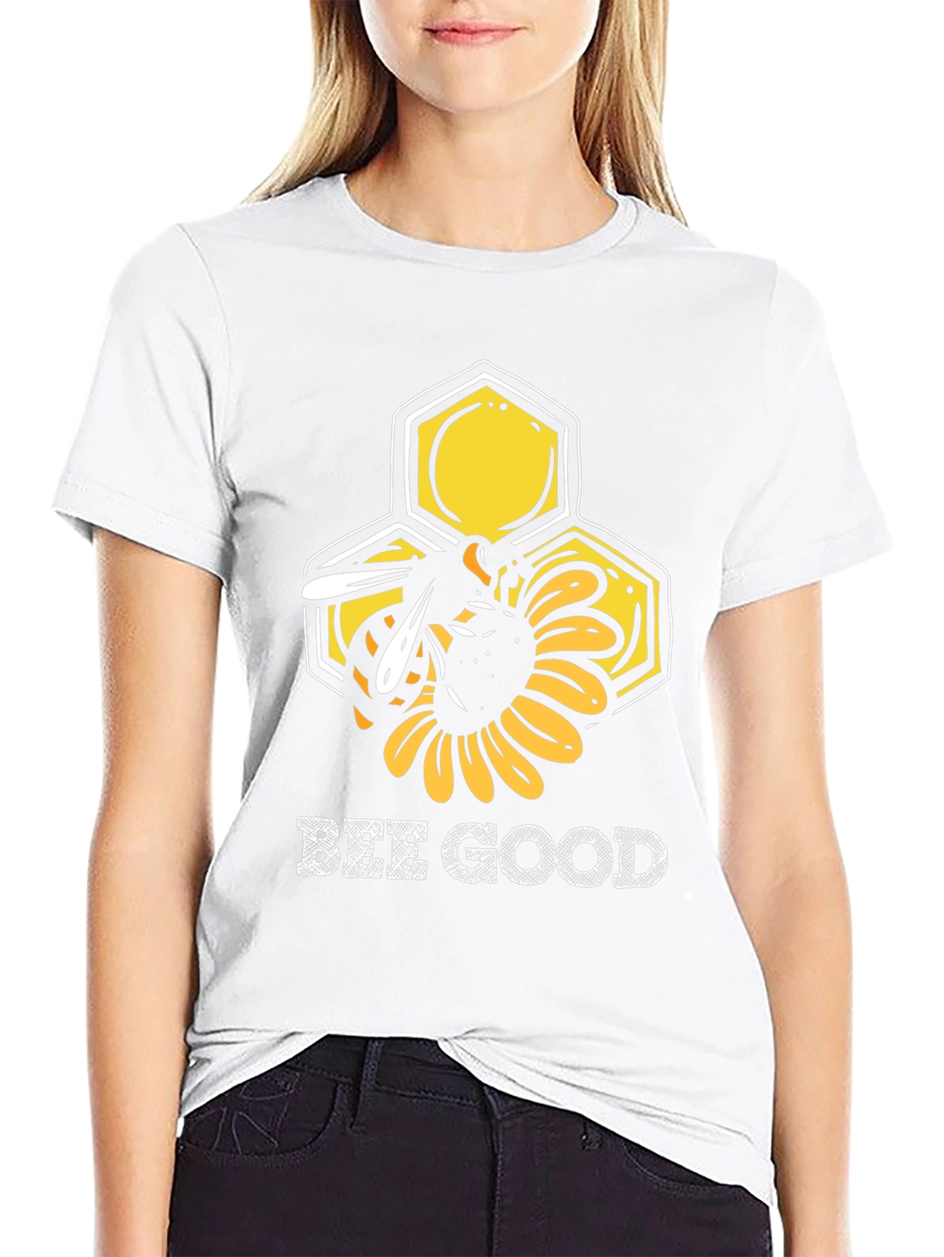Black Bee Good Graphic T-Shirt - Honeycomb & Sunflower Design view 9