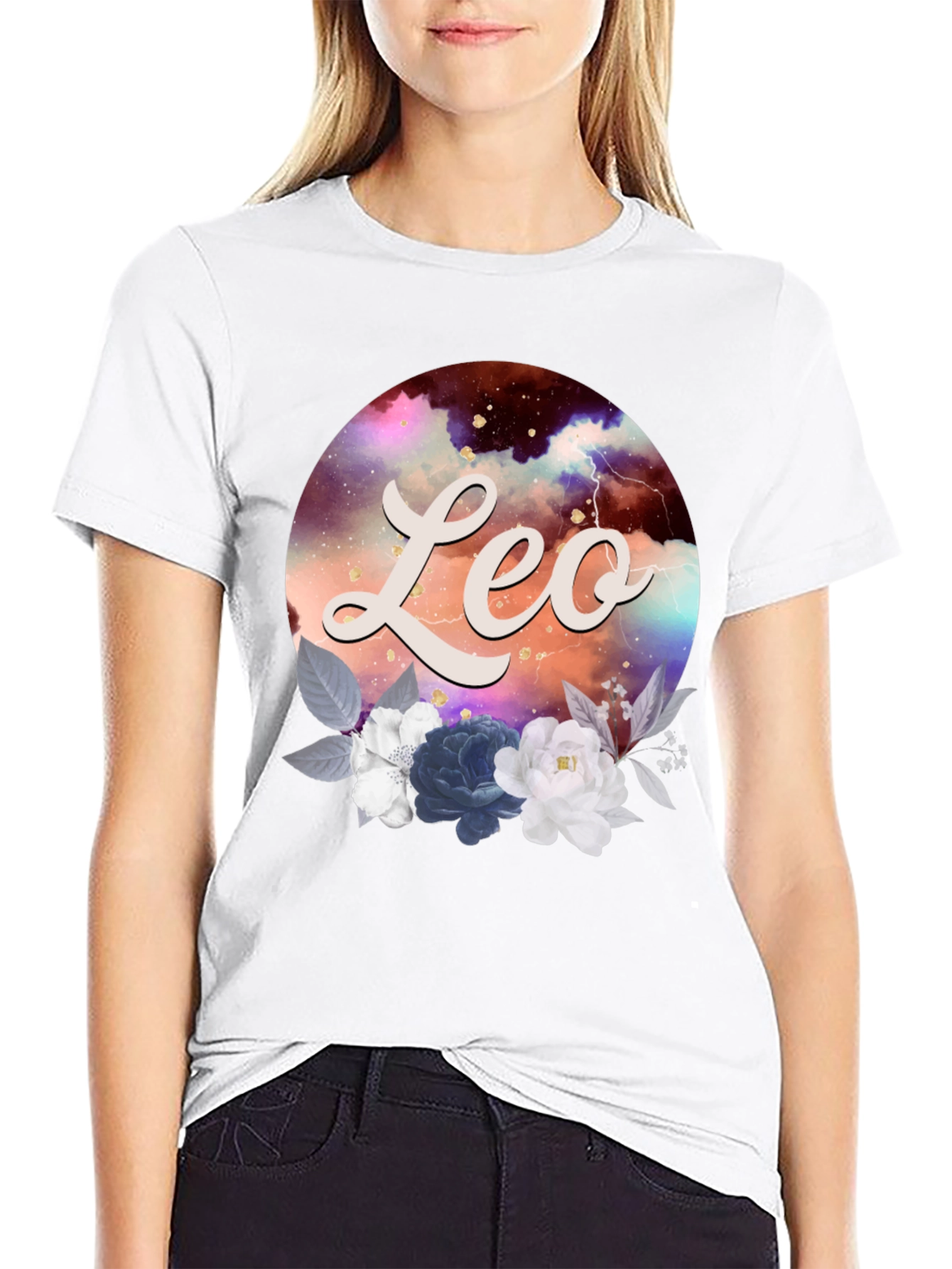Black Leo Zodiac Floral T-Shirt view 9