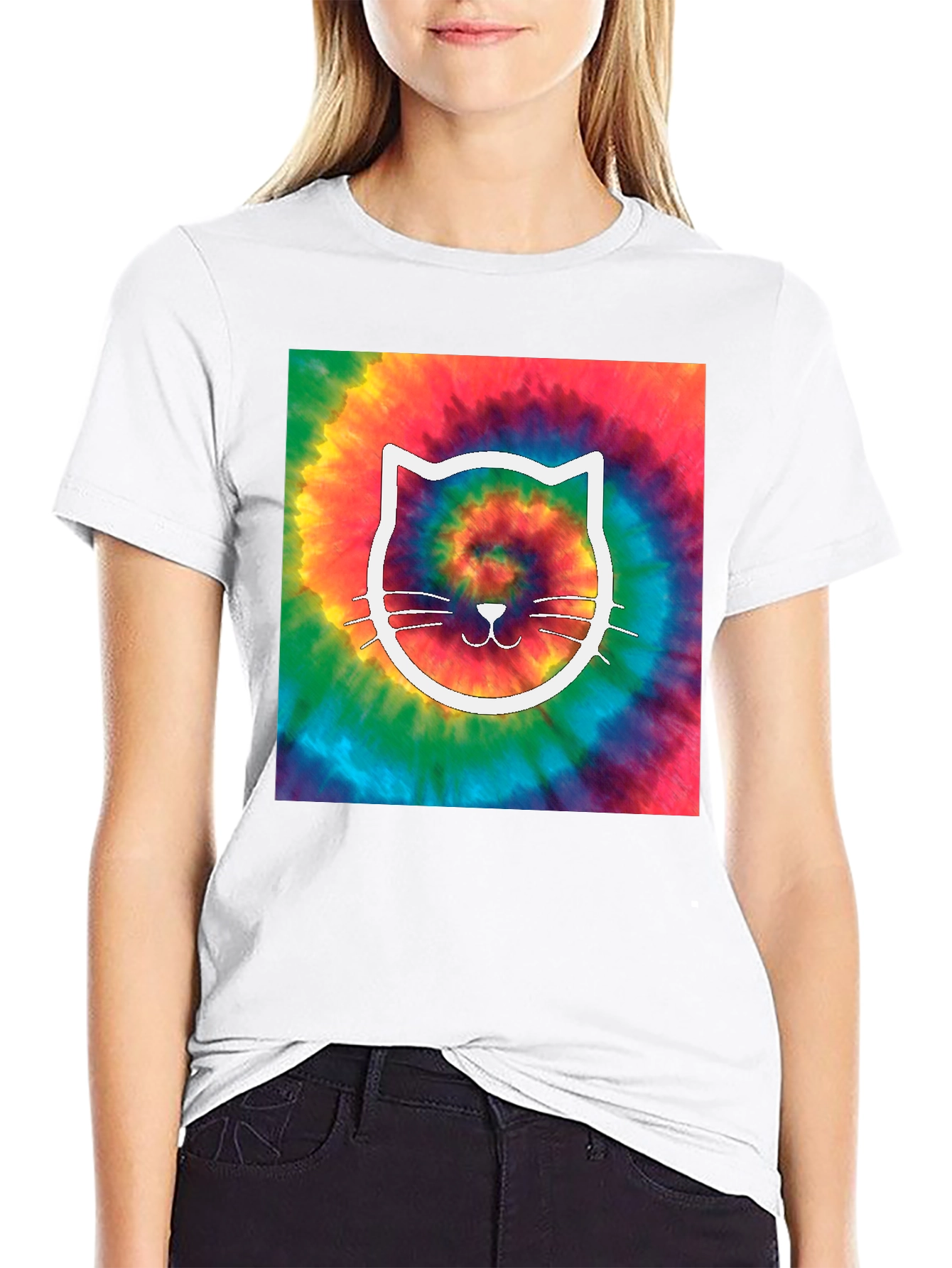 Black Tie-Dye Cat Graphic Tee view 9
