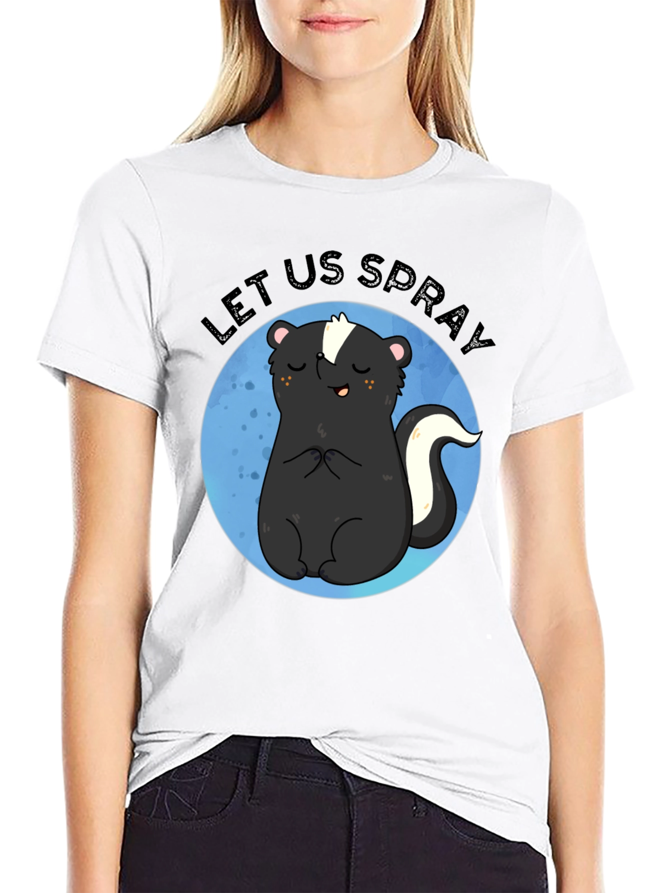 Black Let Us Spray Funny Skunk T-Shirt view 9