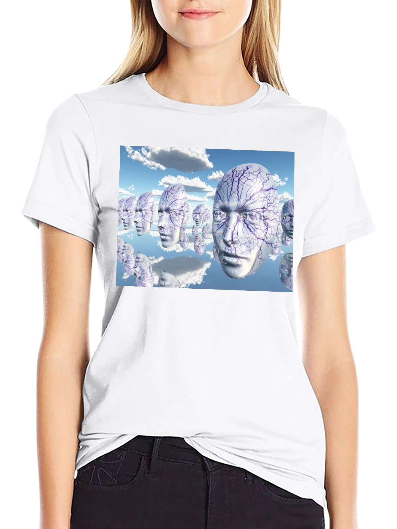 Black Surreal Faces T-Shirt - Unique Graphic Tee view 9
