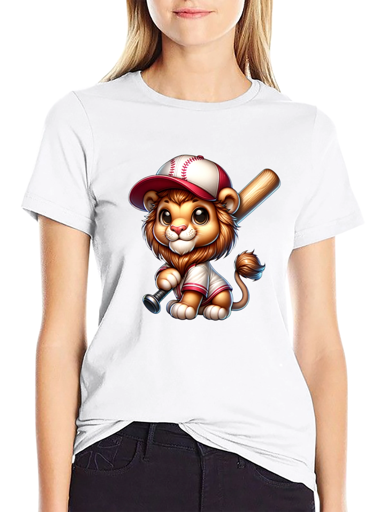 Black Cute Lion Baseball T-Shirt view 9