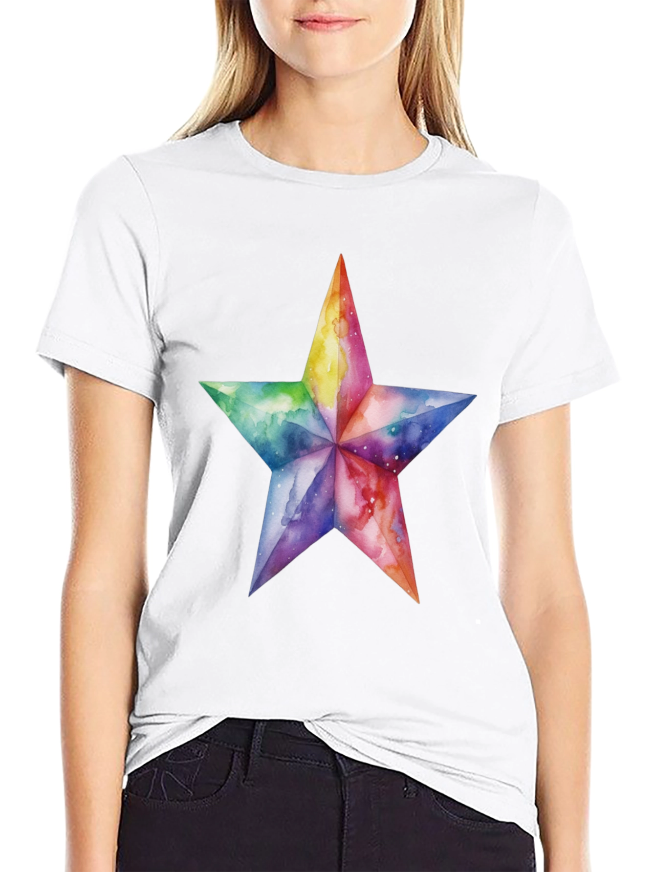Black Watercolor Star Graphic Tee - Black view 9