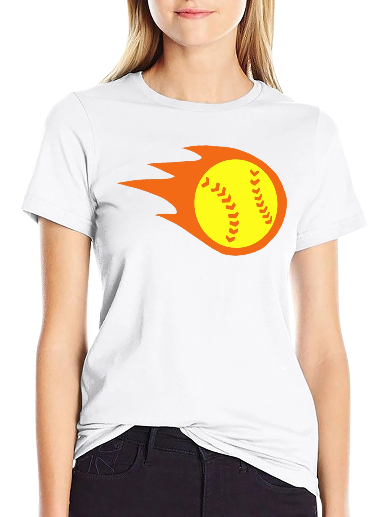 Black Flaming Softball Graphic Tee - Black T-Shirt view 9