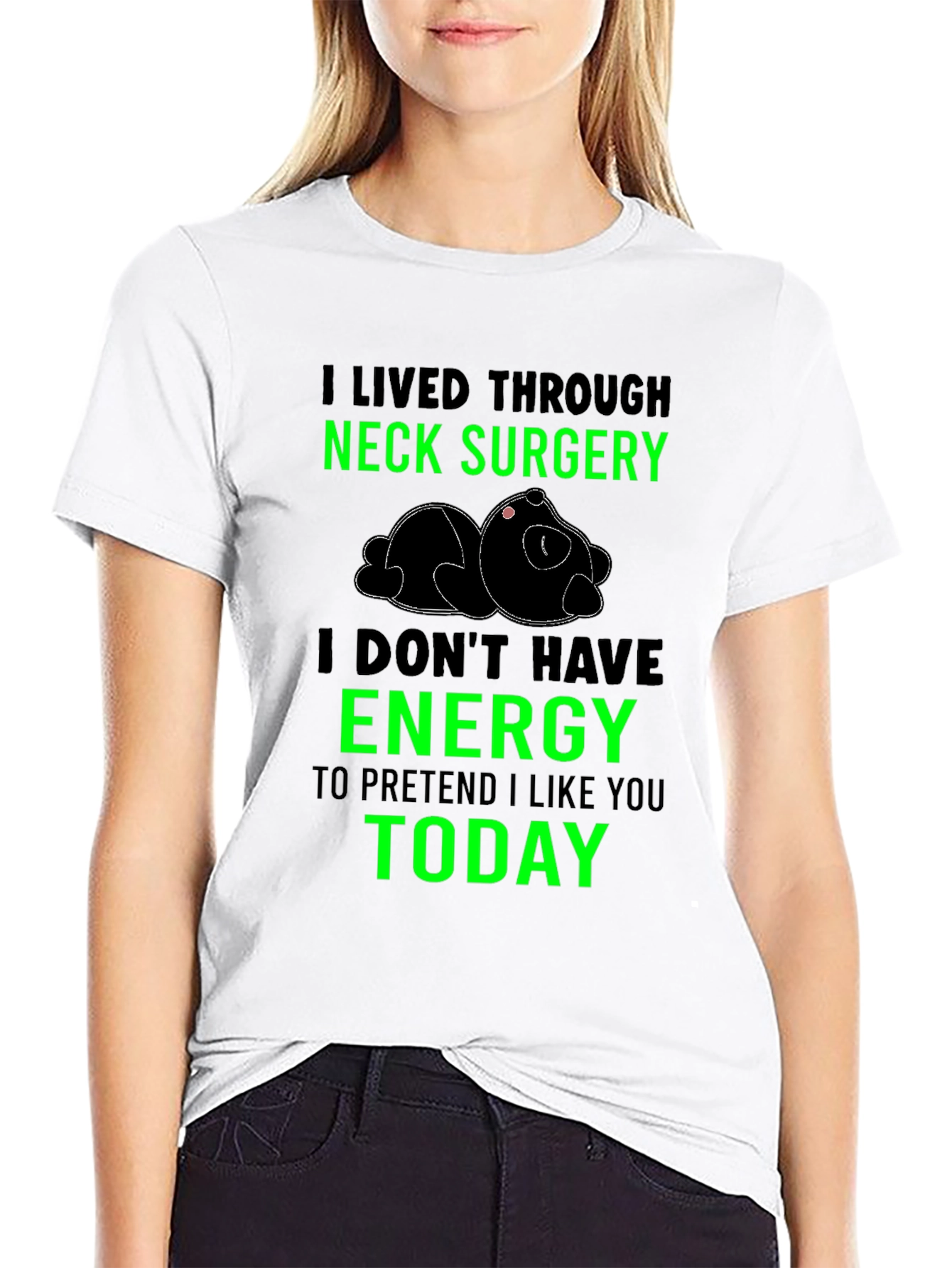 Black Neck Surgery Survivor T-Shirt, Funny Lazy Panda Tee view 9