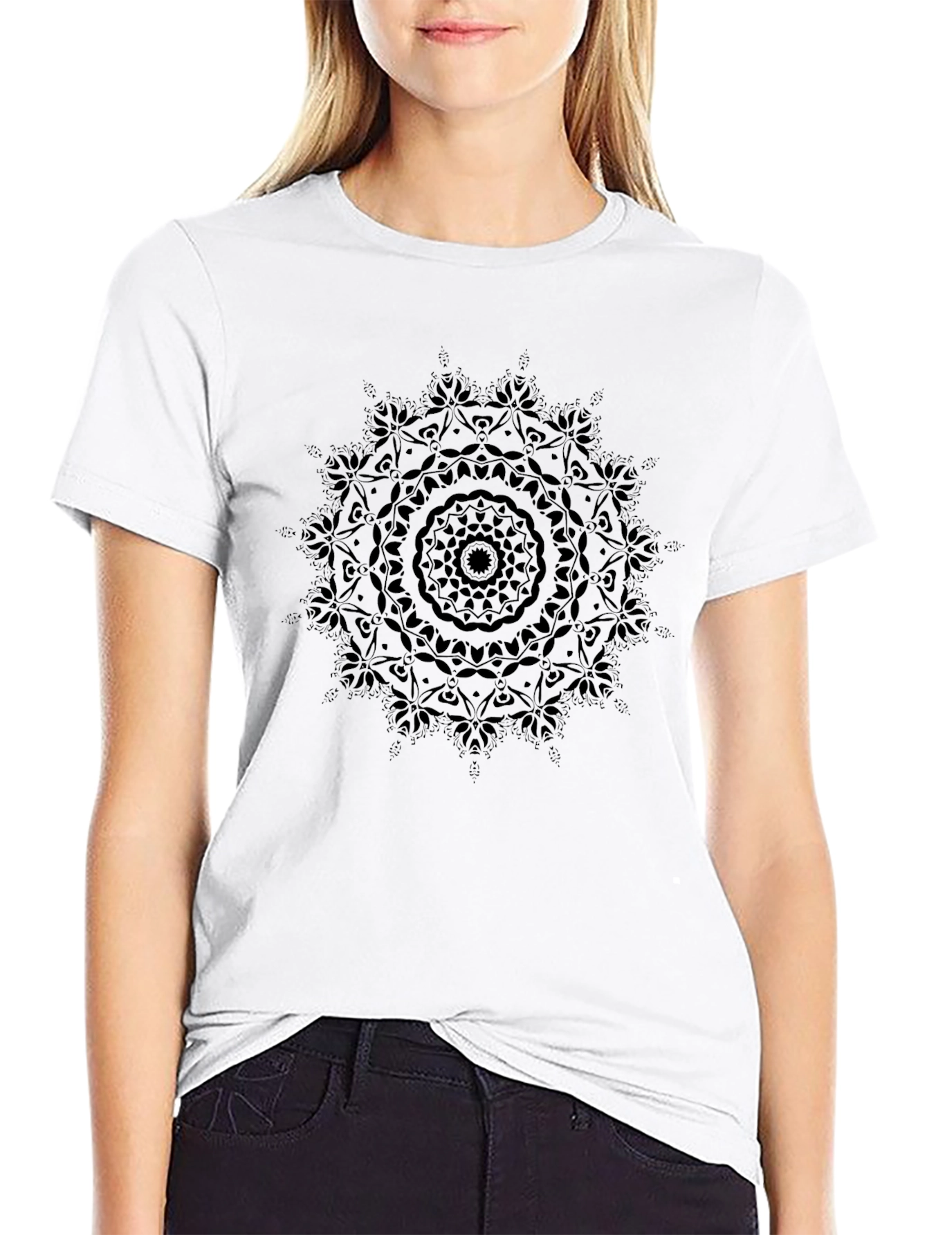 Black Black Mandala Graphic Tee - Soft Cotton view 9