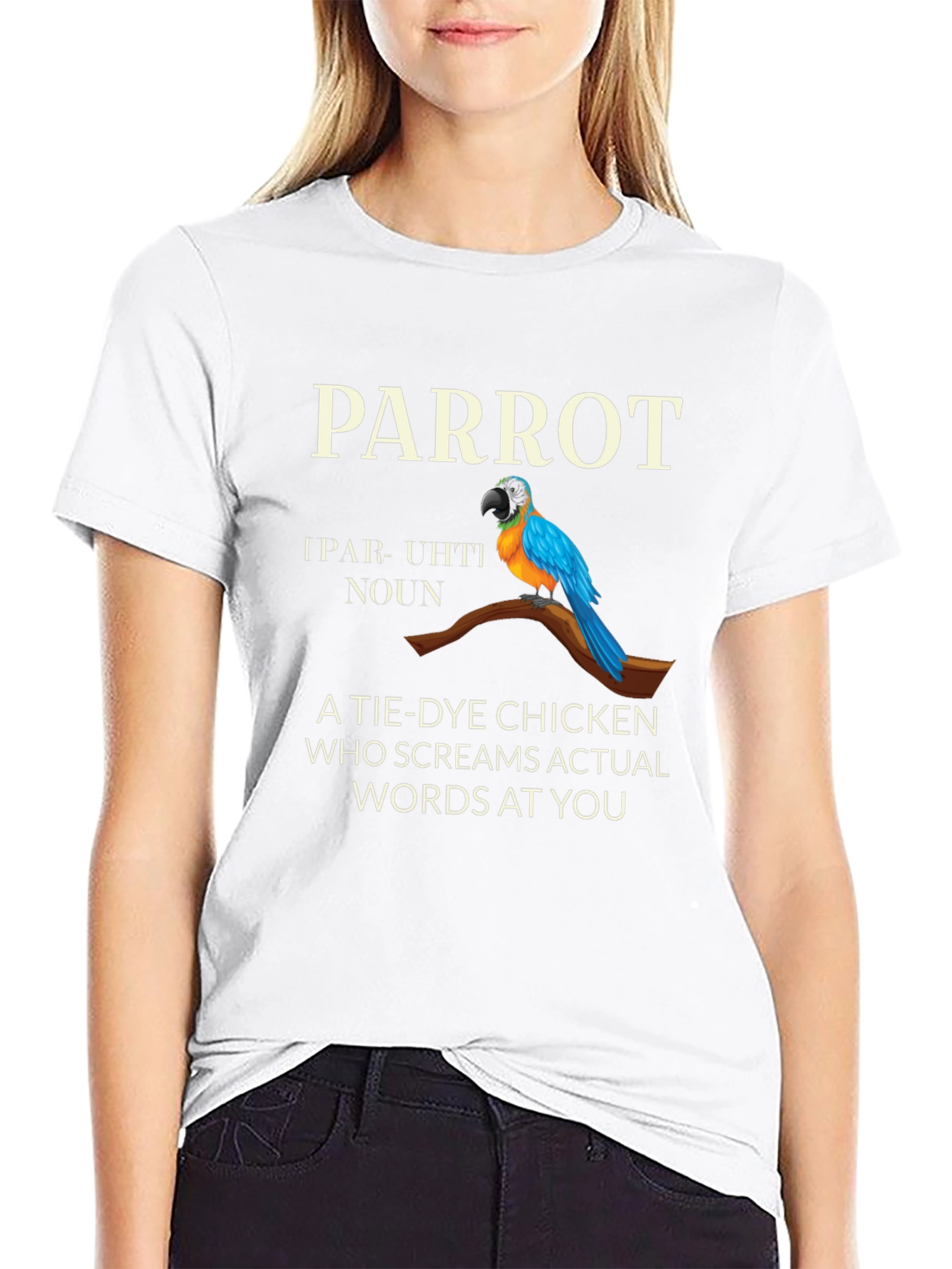 Black Parrot Tie Dye Chicken Graphic T-Shirt view 9