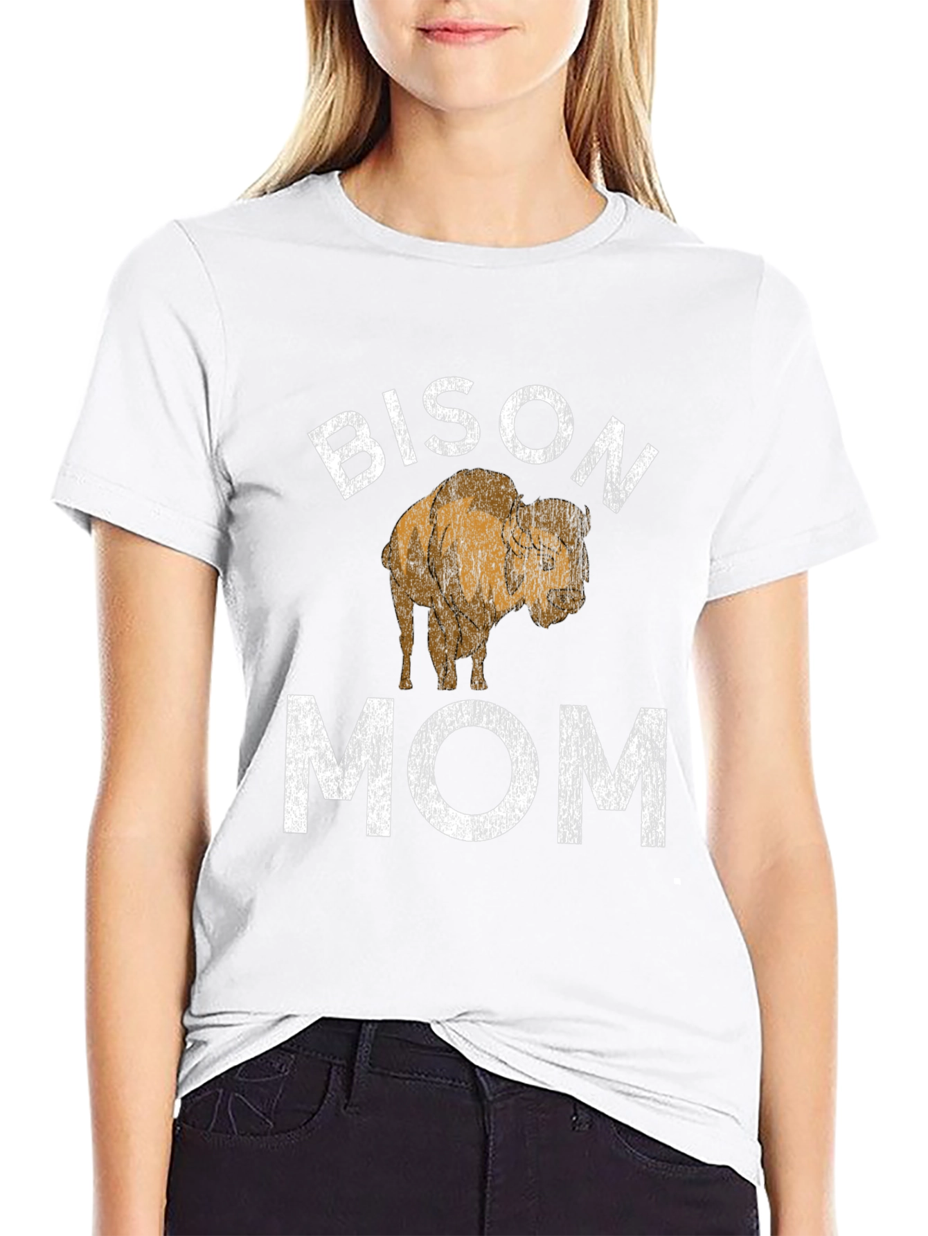 Black Bison Mom Graphic Tee - Black Cotton T-Shirt view 9