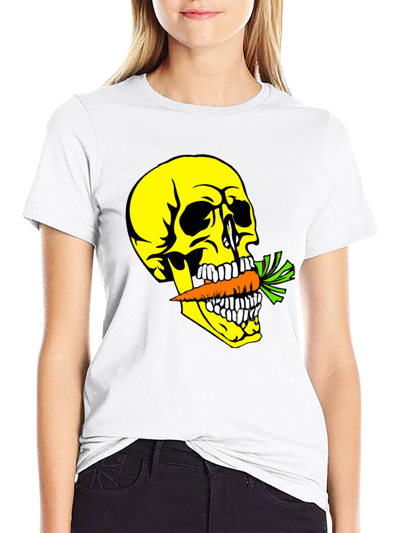 Black Skull with Carrot T-Shirt - Graphic Print Tee view 9