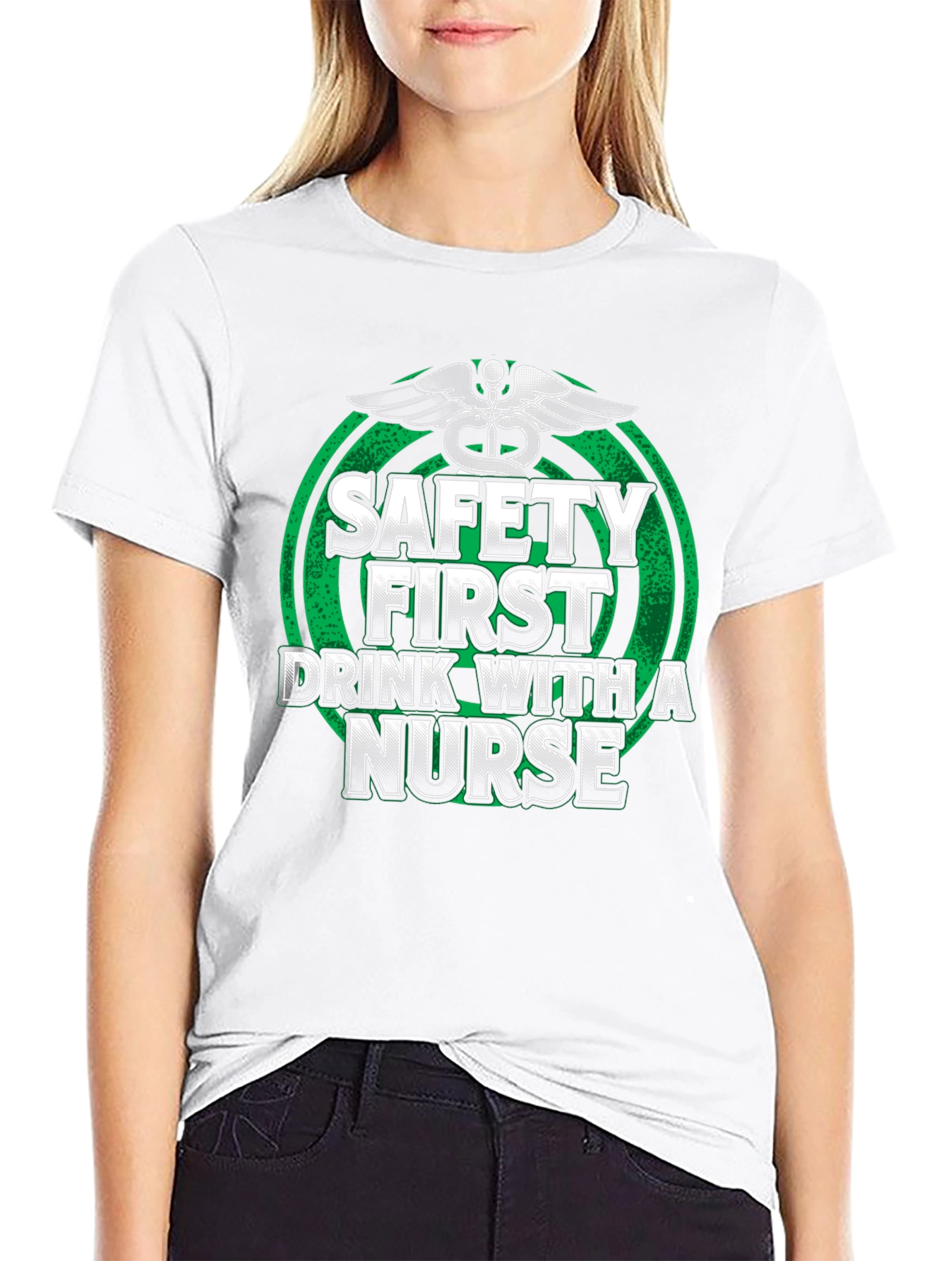 Black Safety First Drink With a Nurse T-Shirt view 9