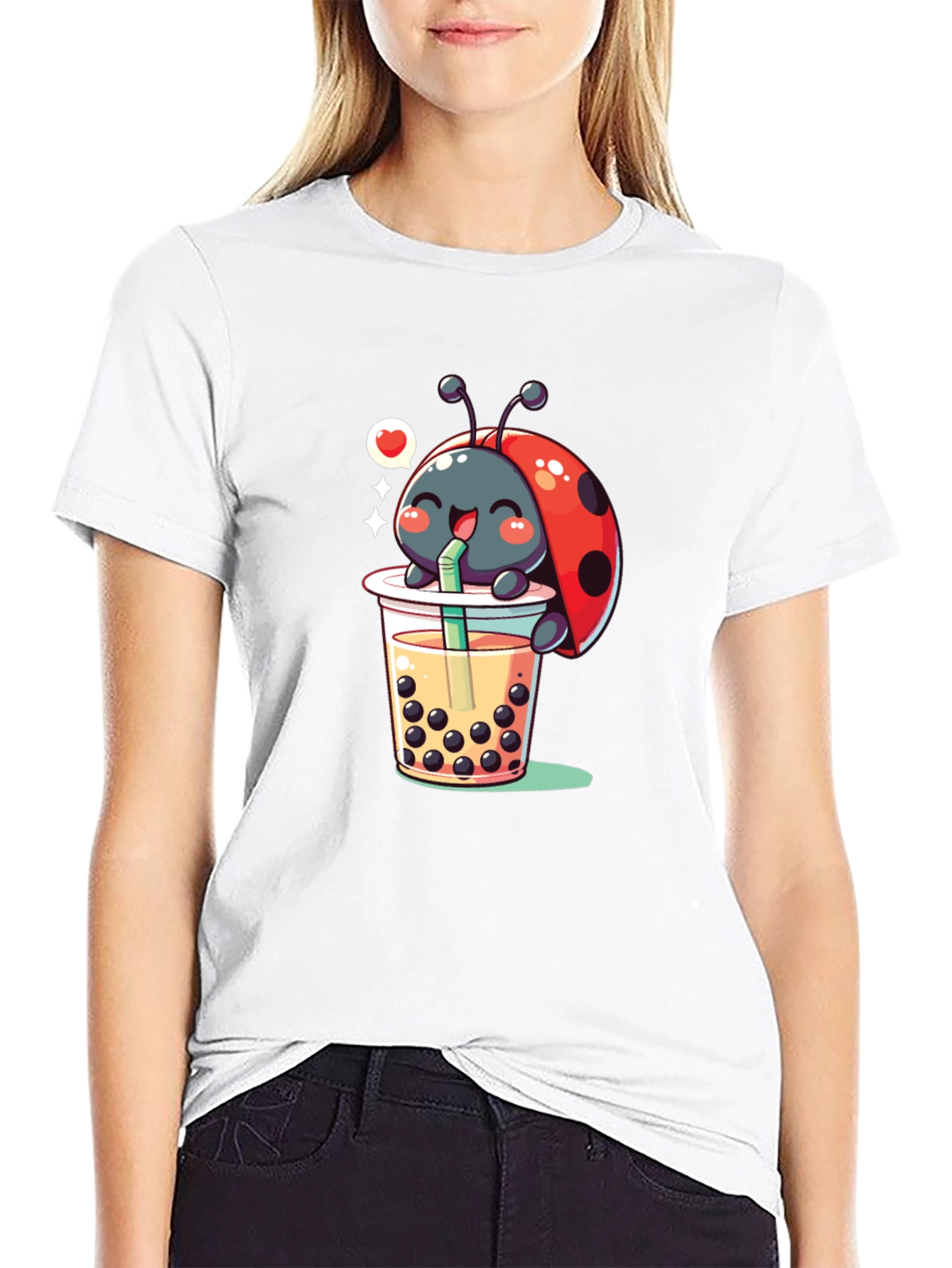 Black Ladybug Boba Tea Graphic Tee - Black Cotton T-Shirt view 9