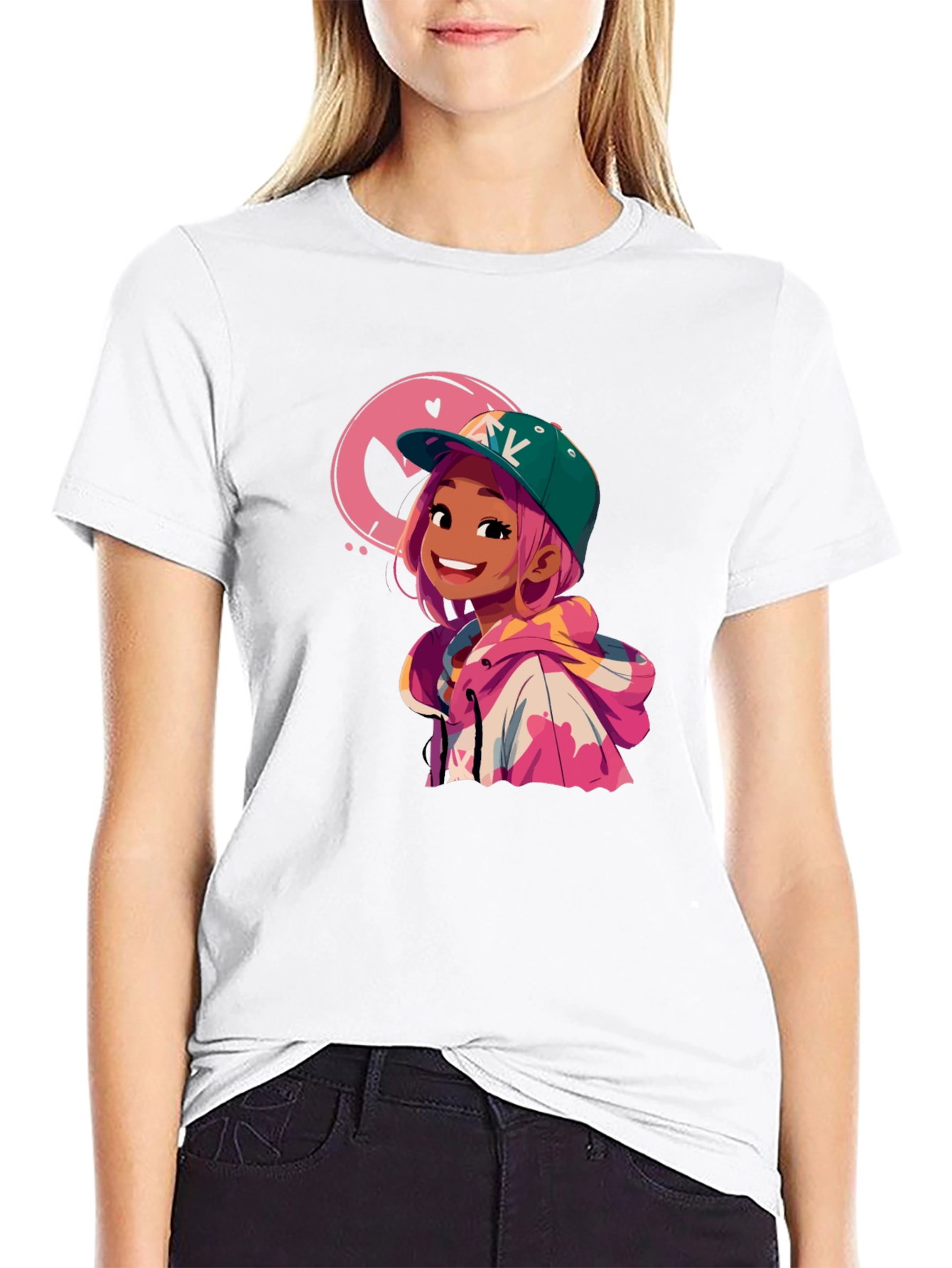 Black Cartoon Girl Graphic Black T-Shirt view 9