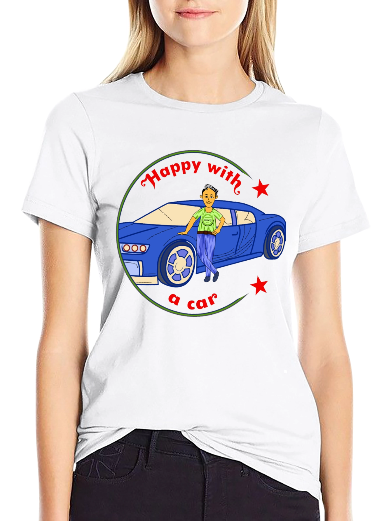 Black Happy with a Car Graphic Tee - Black Cotton view 9