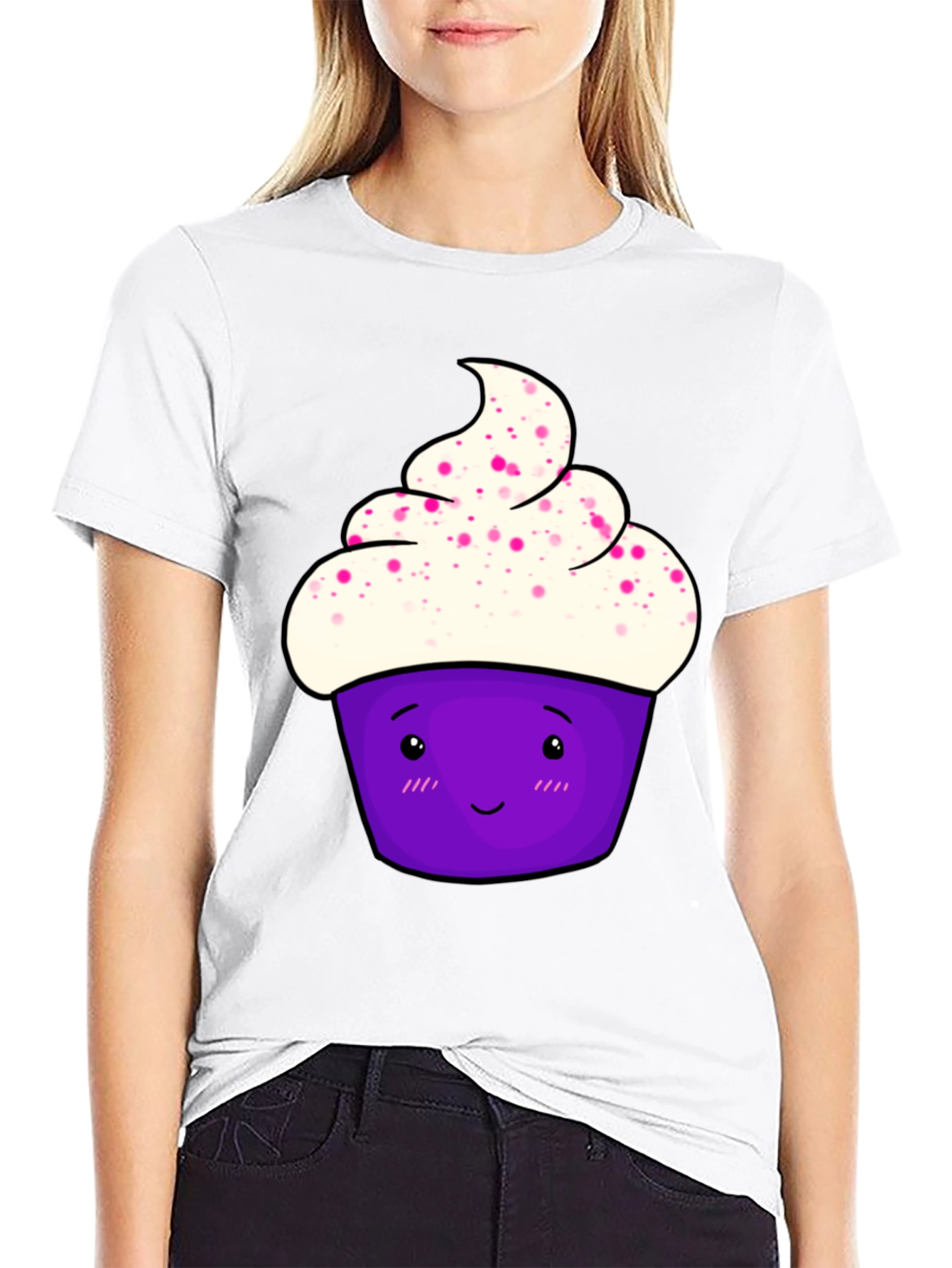 Black Cute Cupcake Graphic T-Shirt - Black Cotton Tee view 9