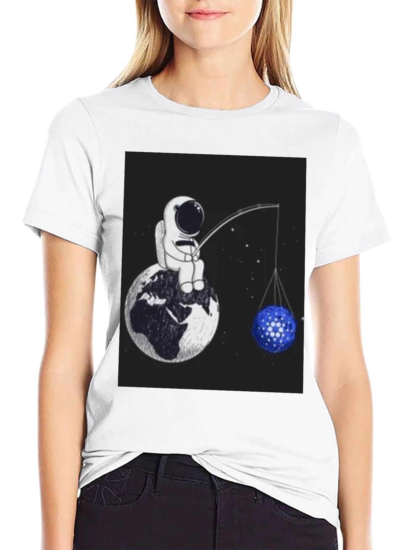 Black Astronaut Fishing T-Shirt - Unique Space Design view 9