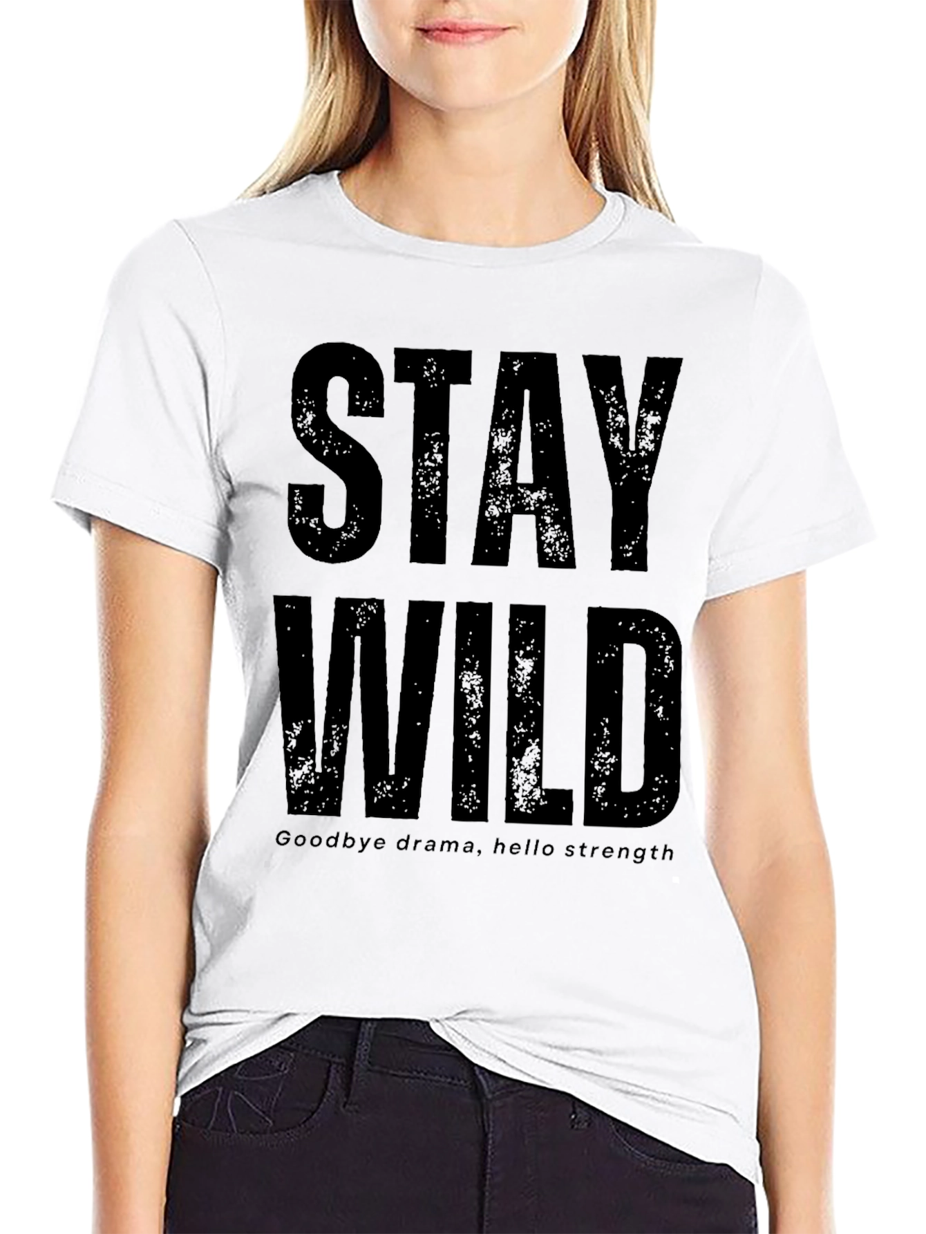 Black Stay Wild Graphic Print T-Shirt view 9