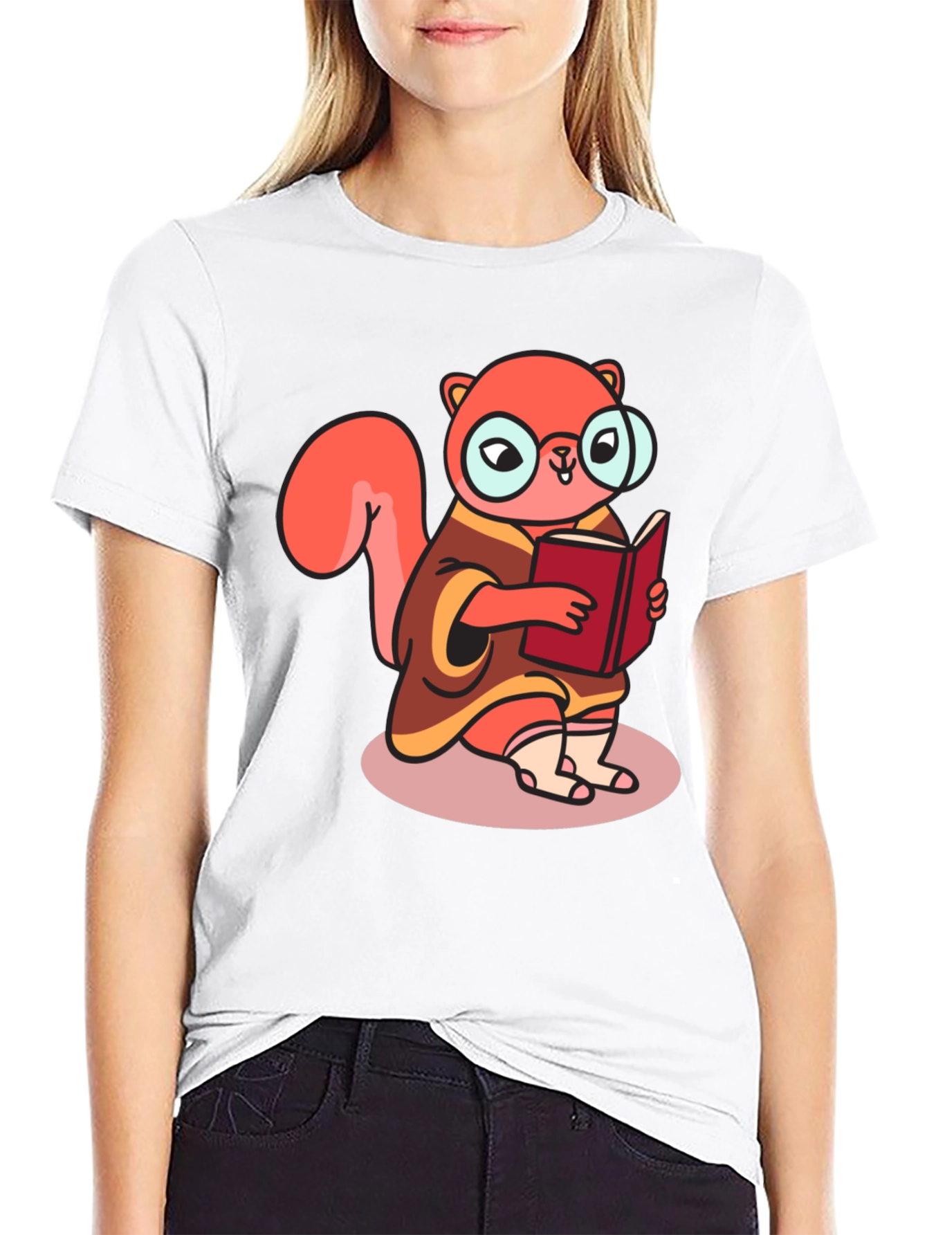 Black Bookish Squirrel Tee - Cartoon Animal Shirt view 9