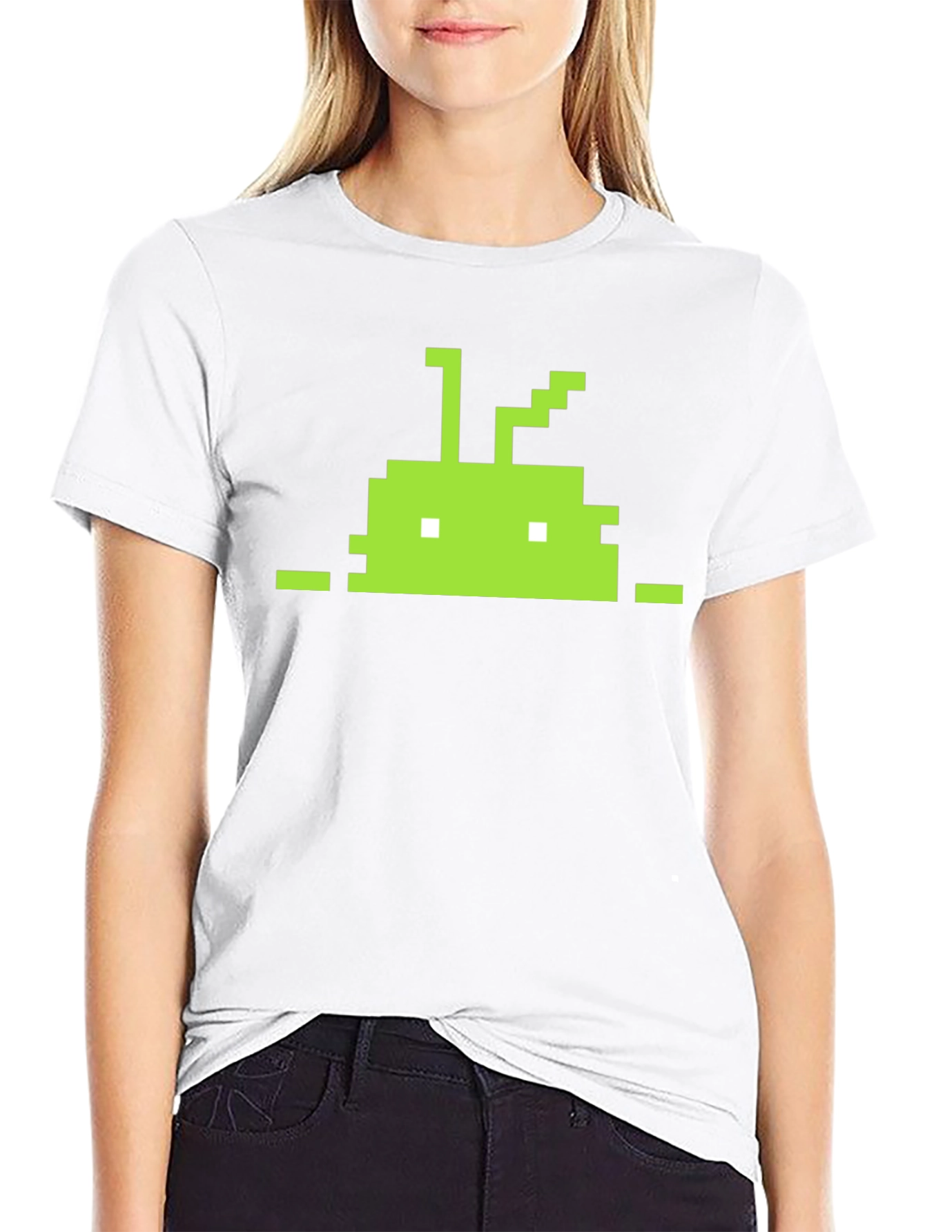 Black Pixelated Android Robot Black T-Shirt view 9
