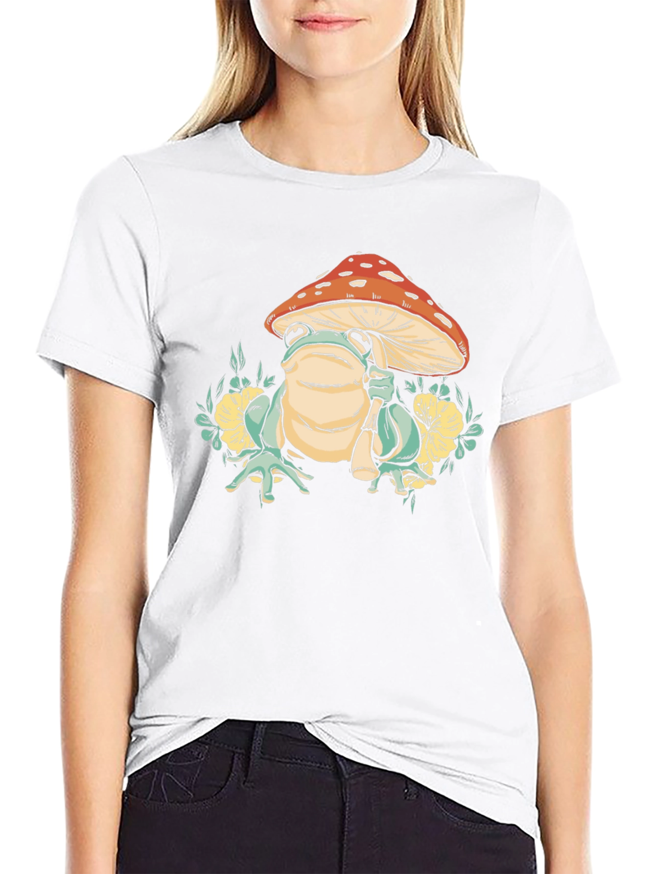 Black Mushroom Frog Graphic Tee view 9