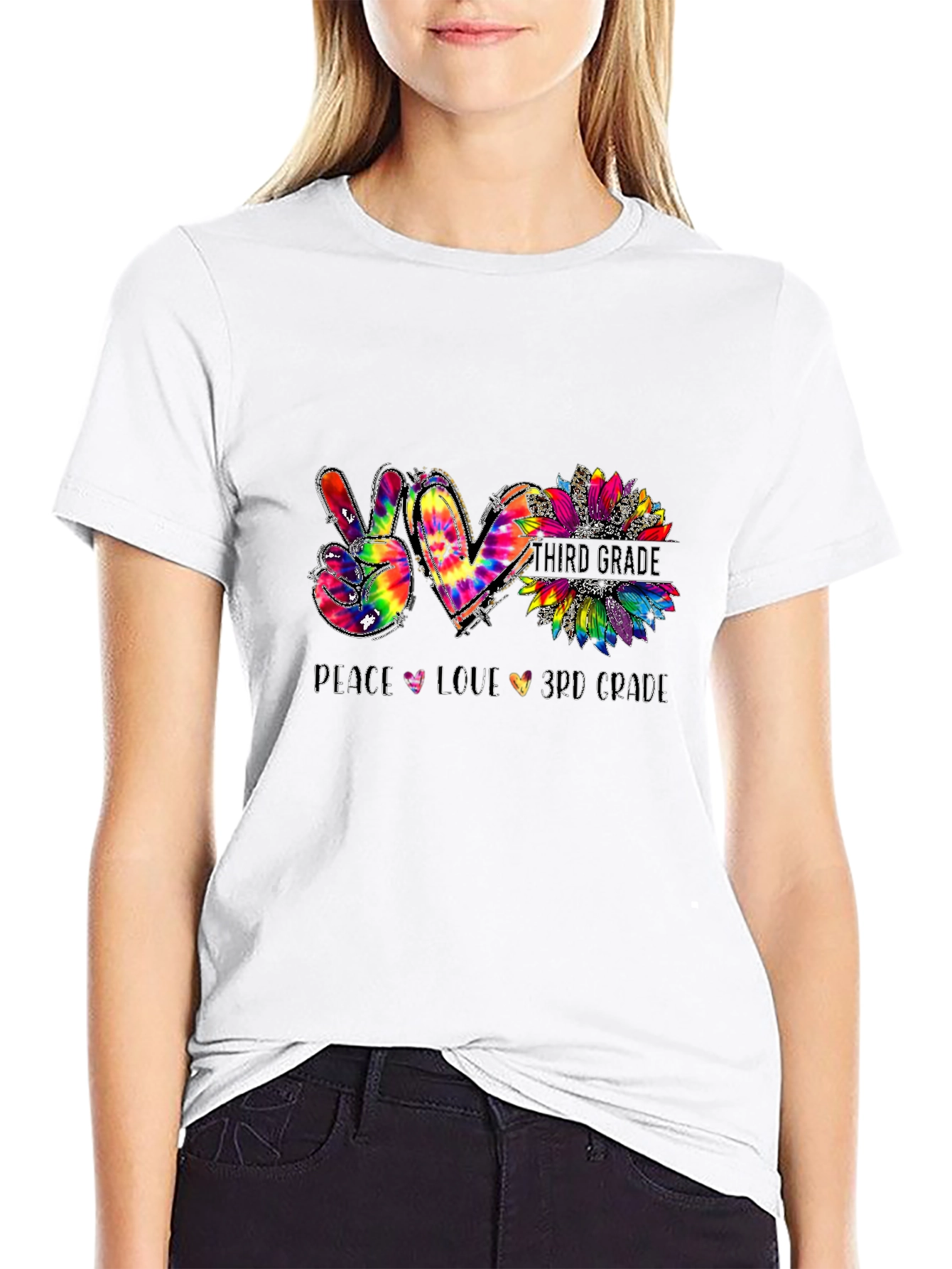 Black Peace Love 3rd Grade Tie-Dye T-Shirt view 9