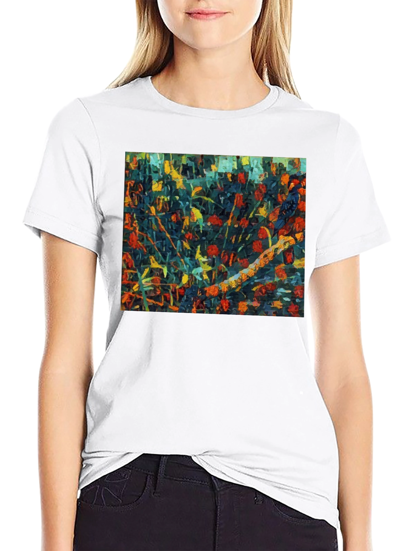Black Abstract Floral Print Black T-Shirt view 9