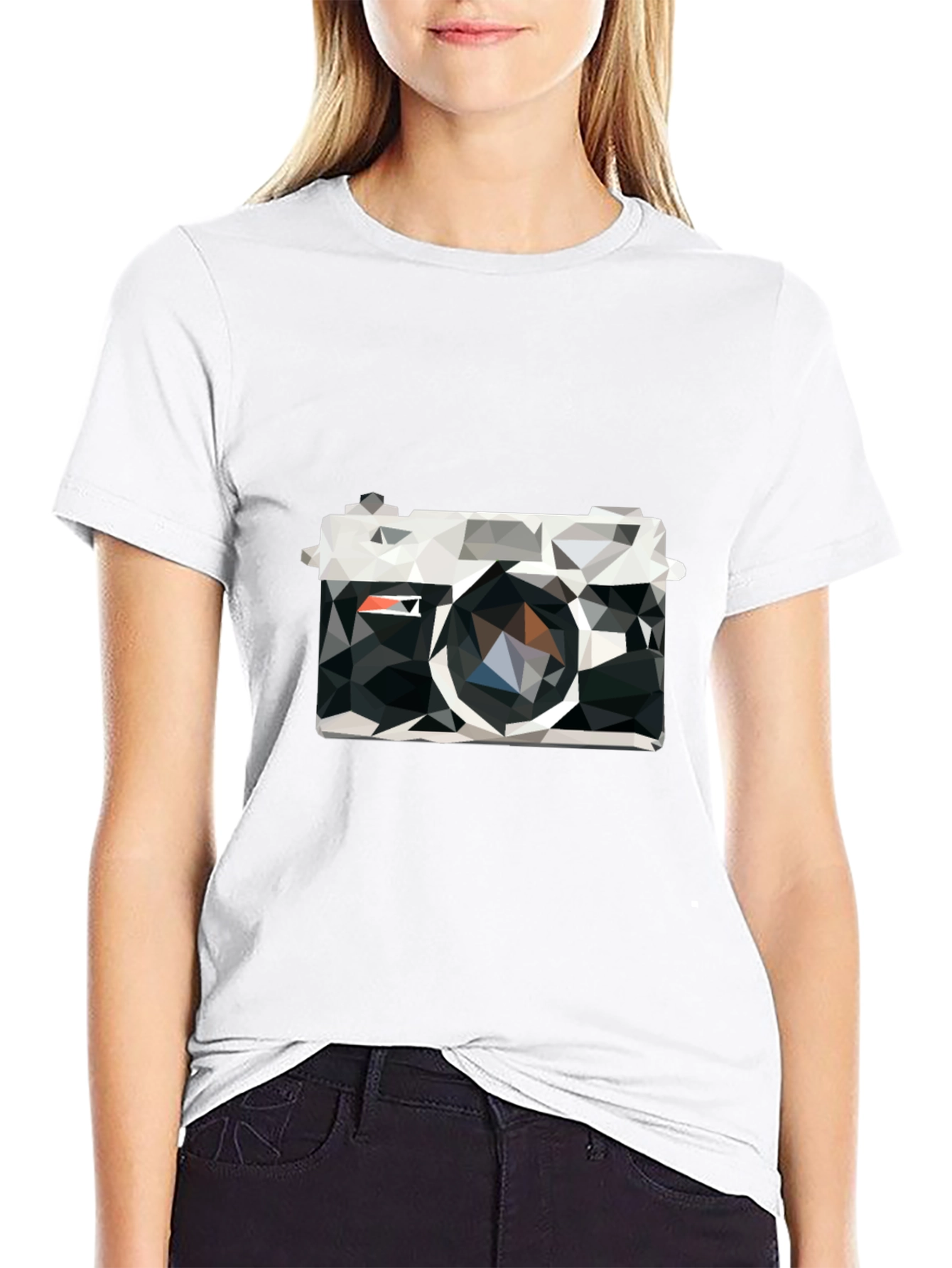 Black Geometric Camera Print Black T-Shirt view 9