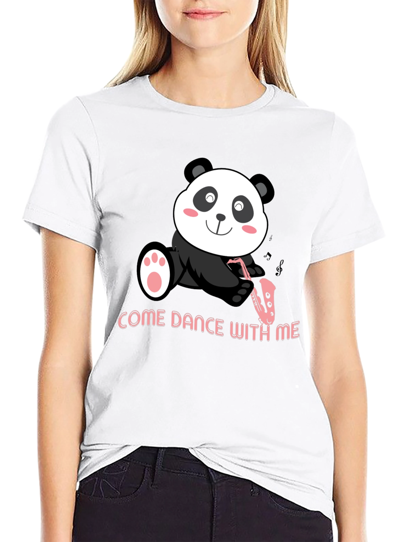 Black Panda Sax T-Shirt - "Come Dance With Me" Black Cotton Tee view 9