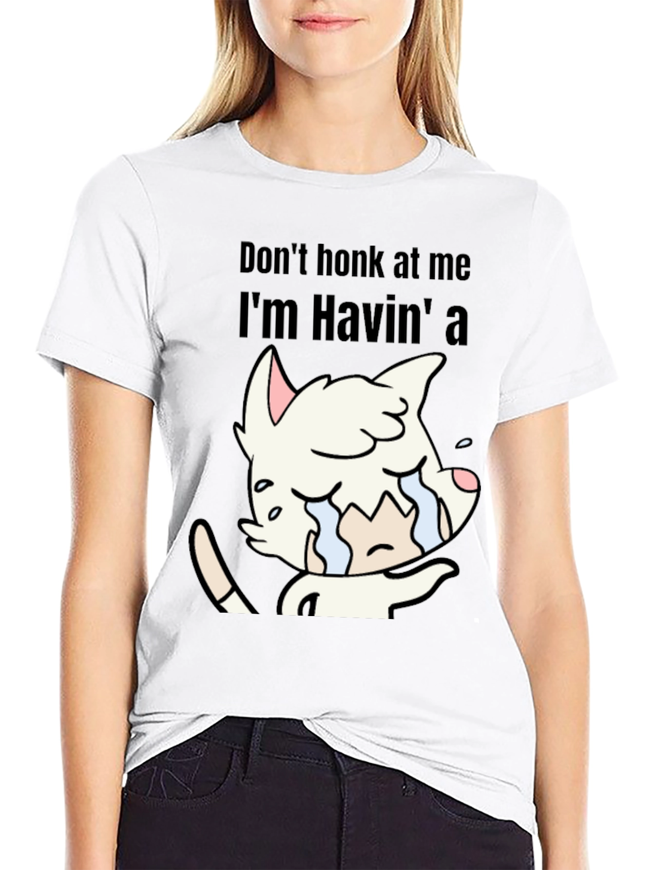 Black Don't Honk At Me Crying Cat T-Shirt view 9