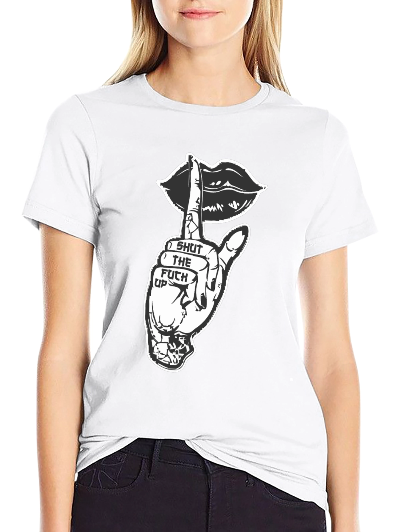 Black Shut Up Graphic Tee - Black Crew Neck T-Shirt view 9