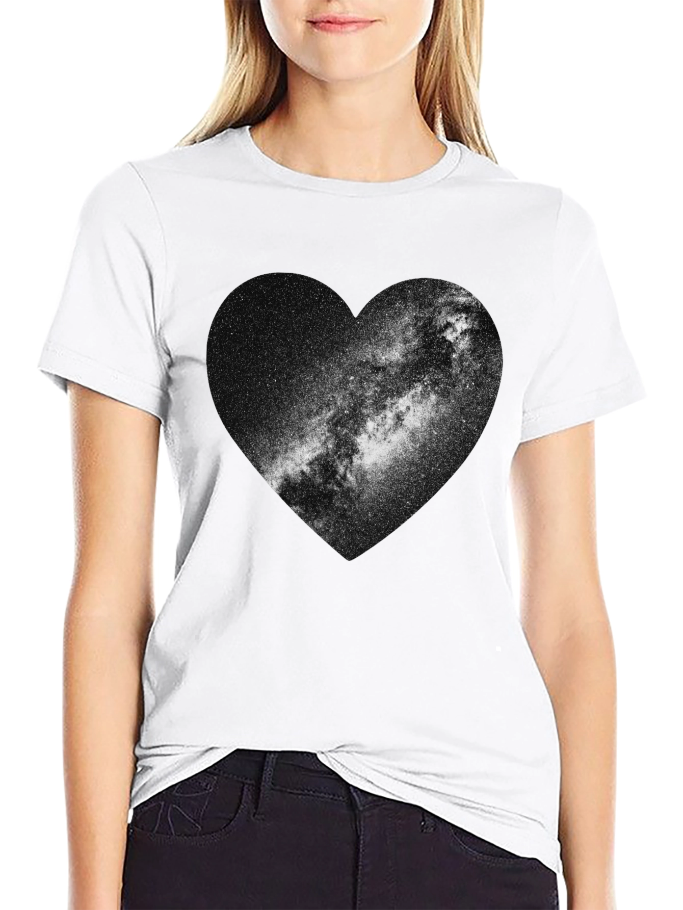 Black Galaxy Heart Graphic Tee - Stylish Black Cotton T-Shirt view 9