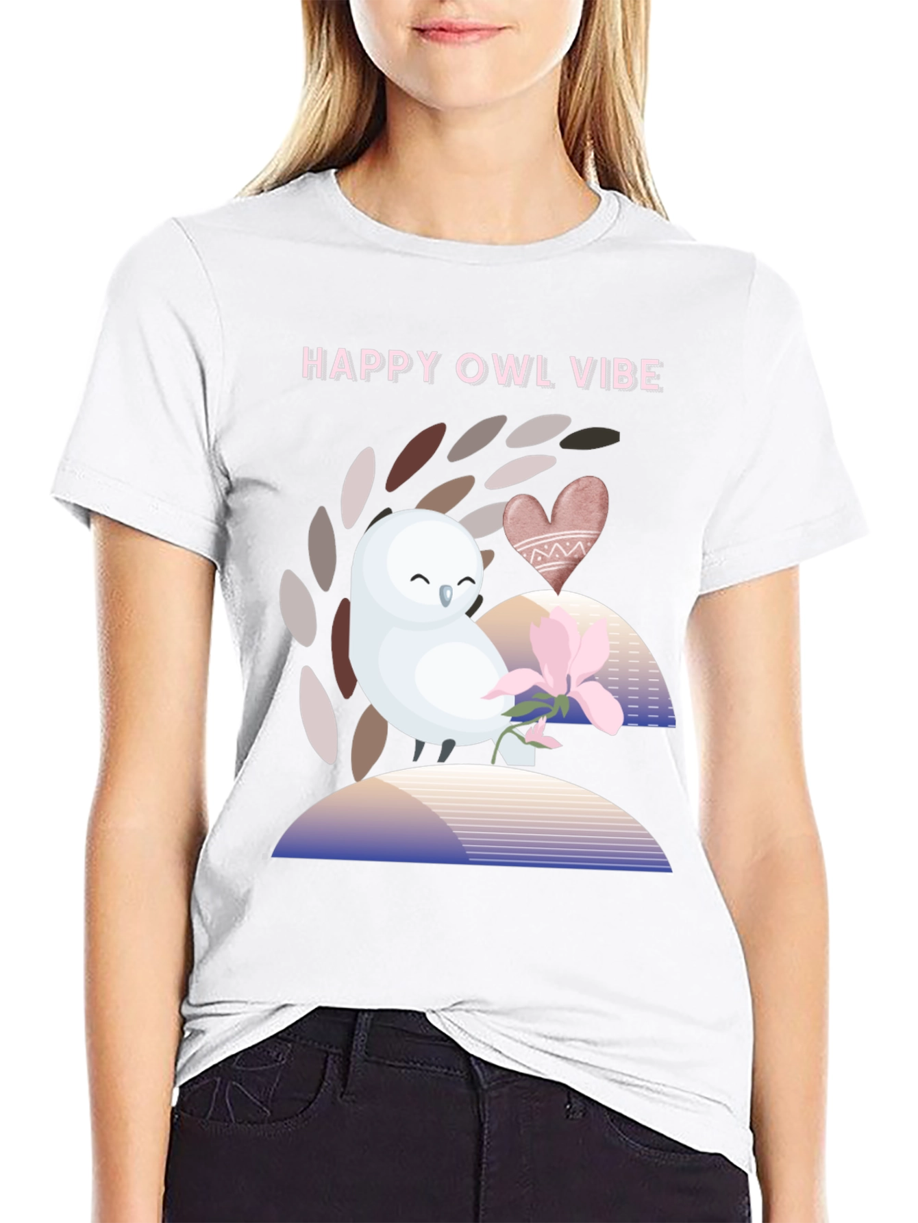 Black Happy Owl Vibe Graphic T-Shirt - Unisex view 9
