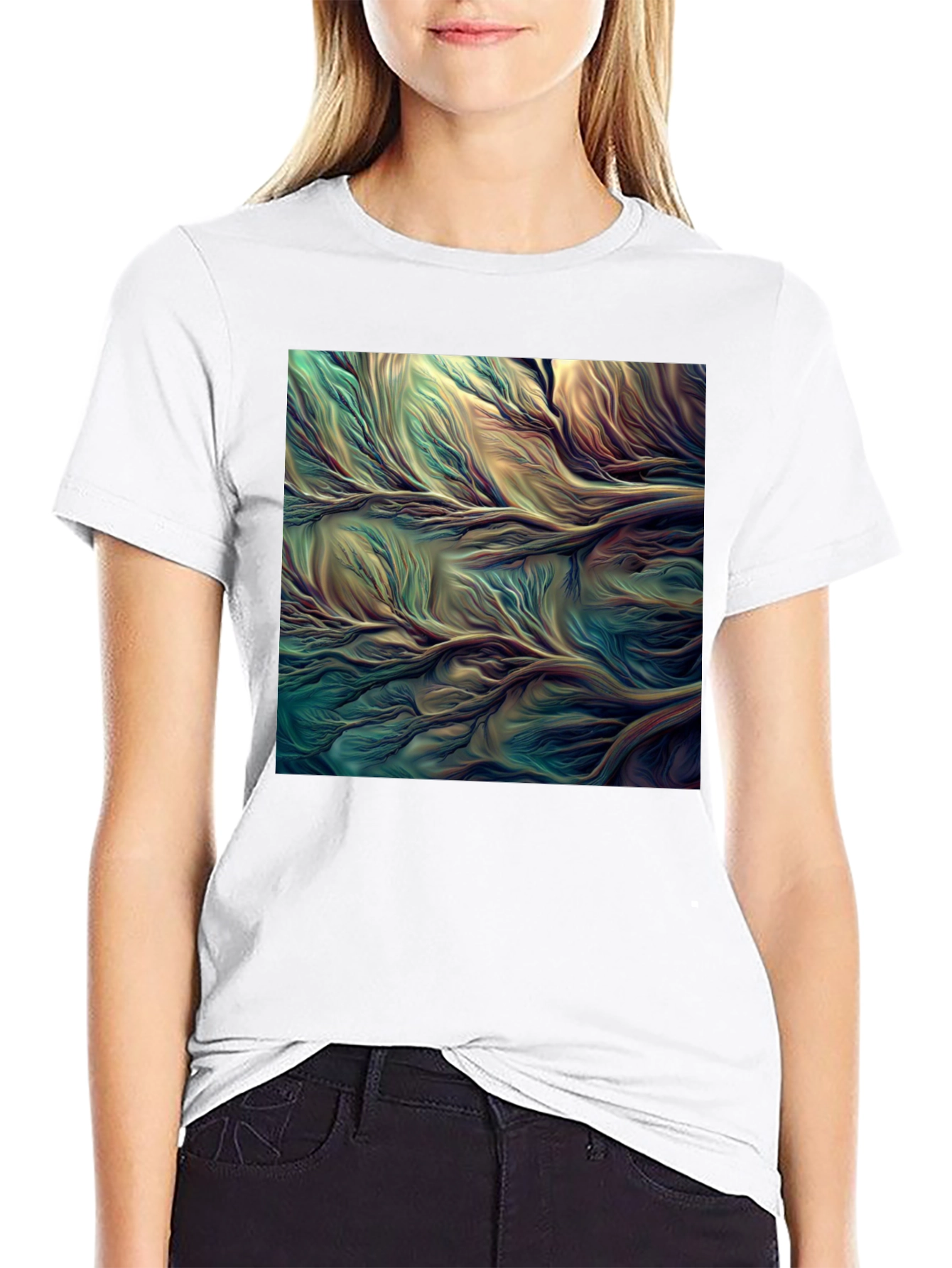 Black Abstract Flowing River T-Shirt view 9