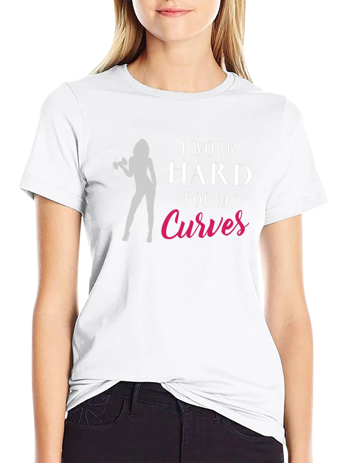 Black I Work Hard for My Curves Graphic Tee view 9