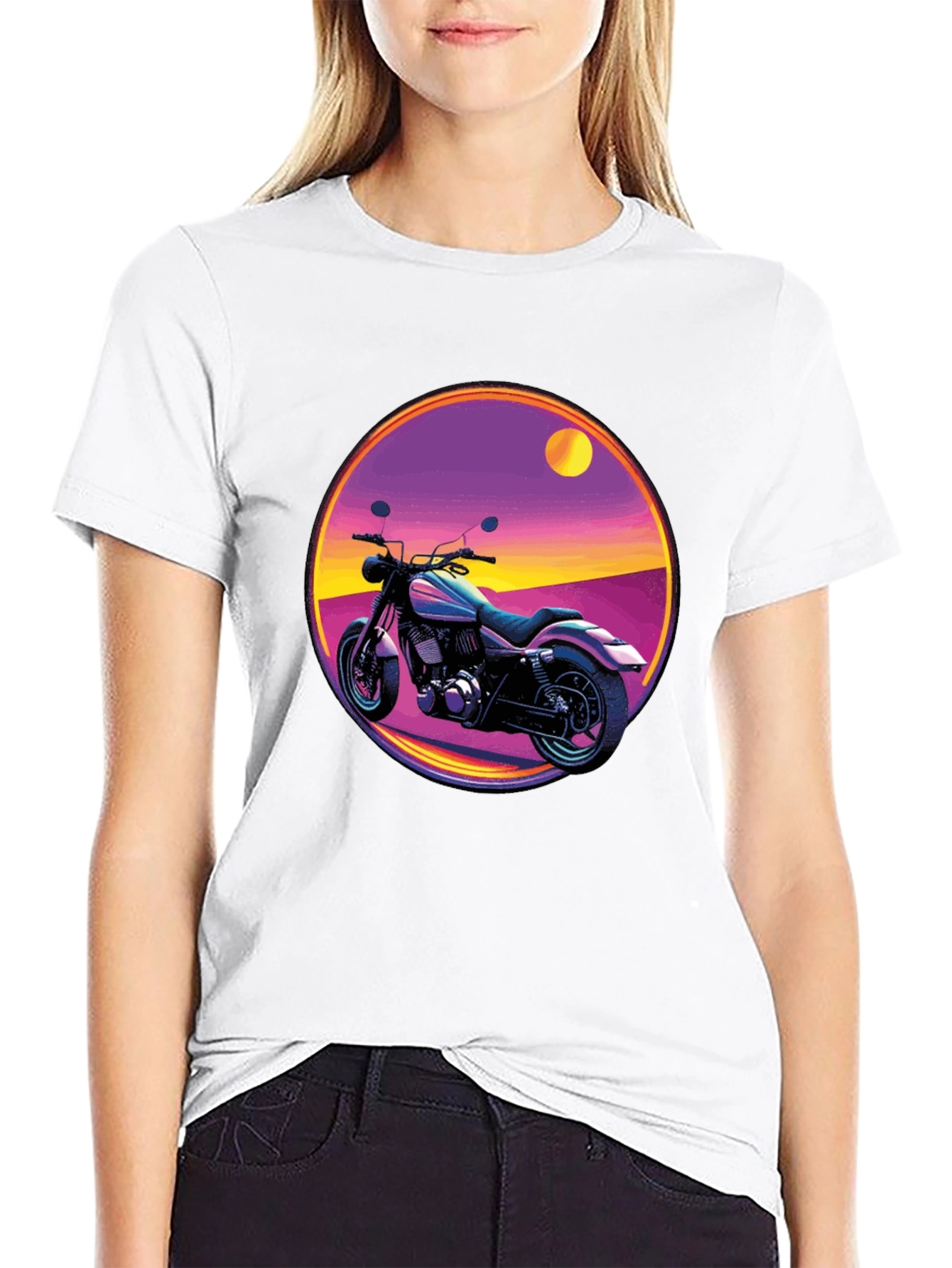 Black Retro Motorcycle Graphic Tee - Black Cotton T-Shirt view 9