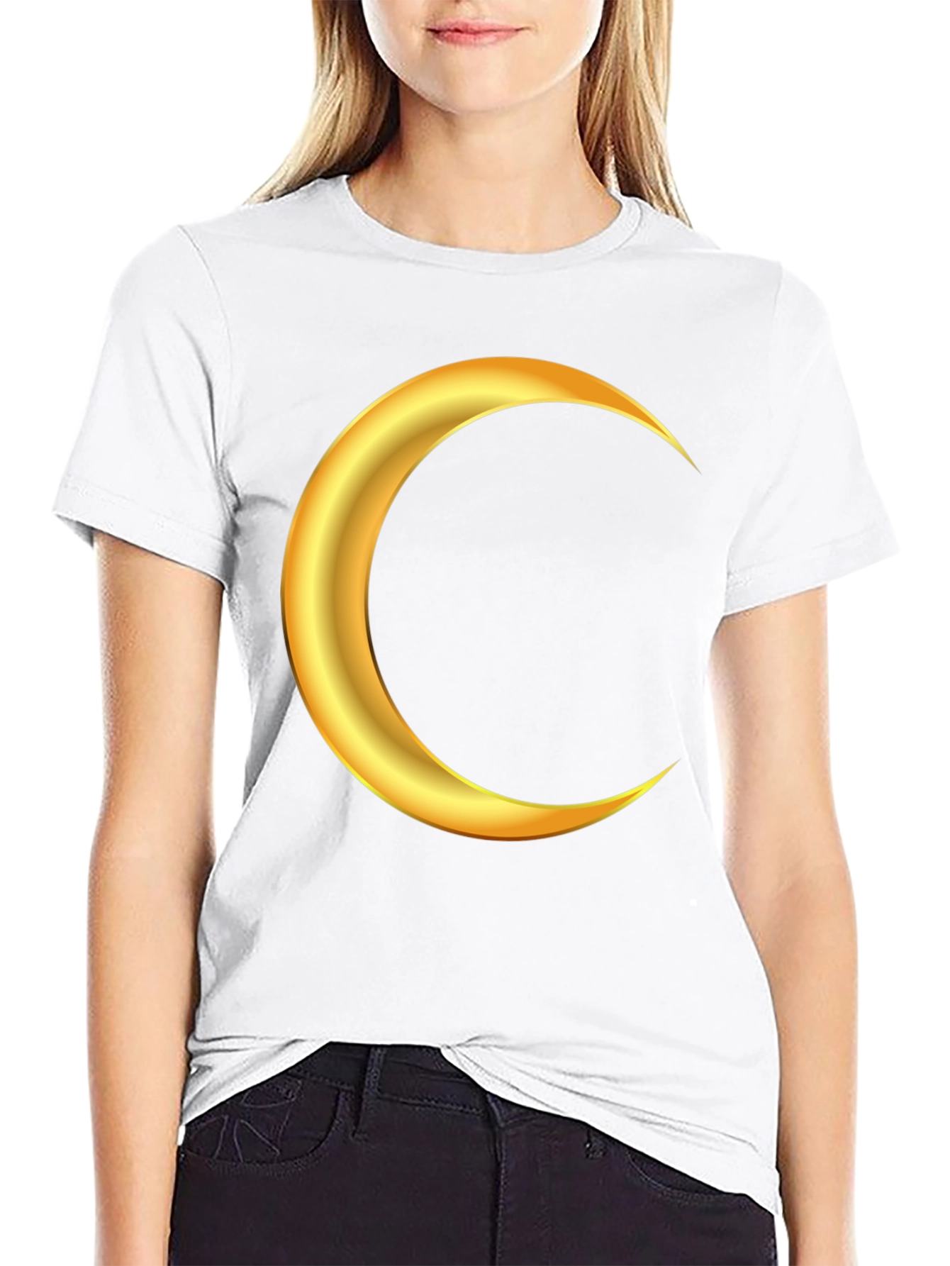 Black Golden Crescent Moon Graphic Black T-Shirt view 9