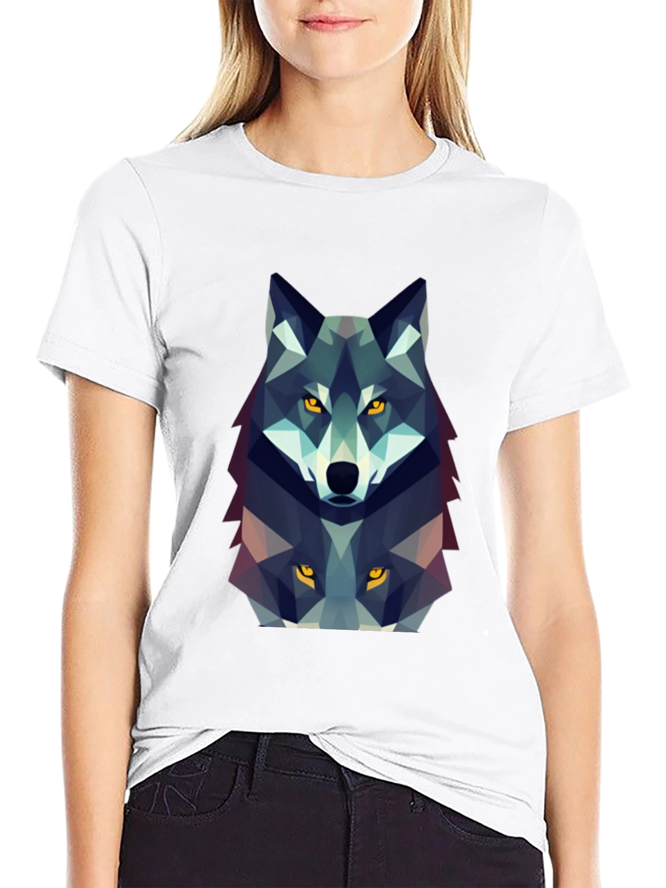 Black Geometric Wolf Graphic Tee - Black view 9