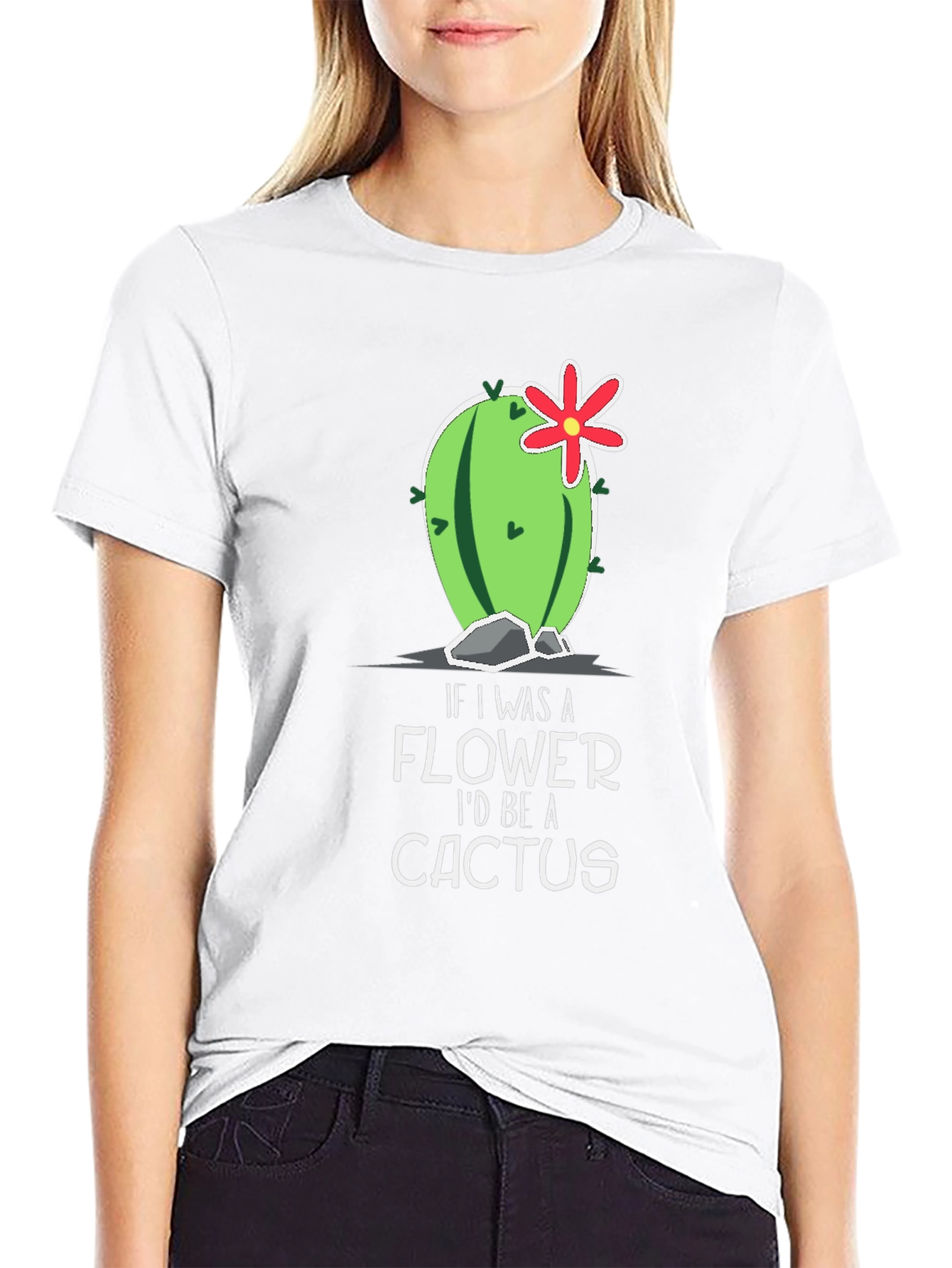 Black Funny Cactus Graphic T-Shirt - If I Was A Flower view 9