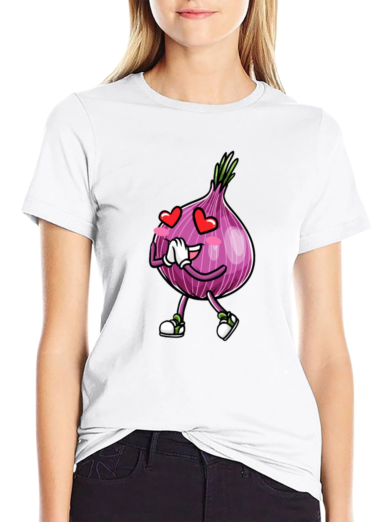 Black Cartoon Onion Love Black T-Shirt view 9