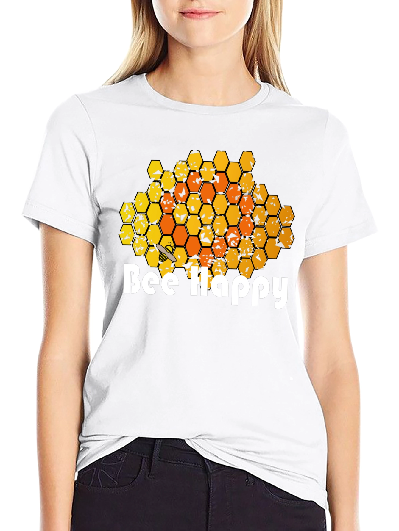 Bee Happy T-Shirt - Honeycomb Graphic Tee - 9
