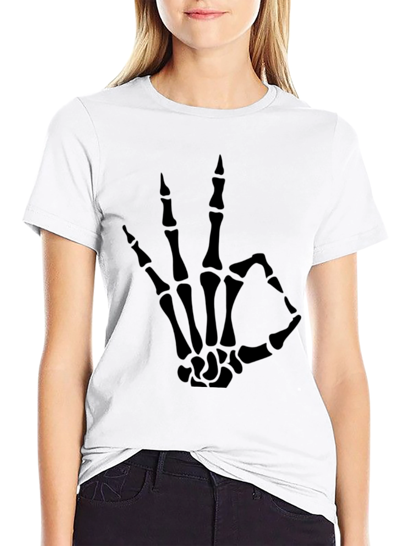 Black Skeleton Hand OK Sign Graphic Tee - Black view 9