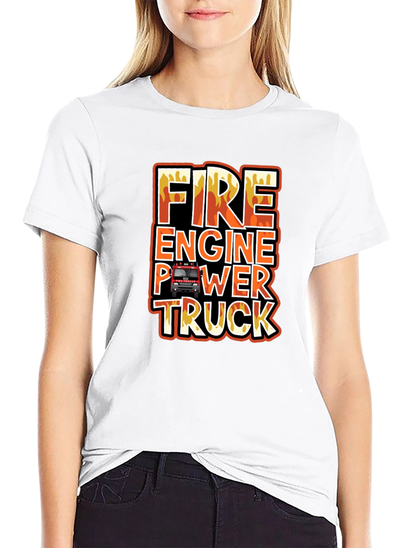 Black Fire Engine Power Truck Graphic T-Shirt view 9