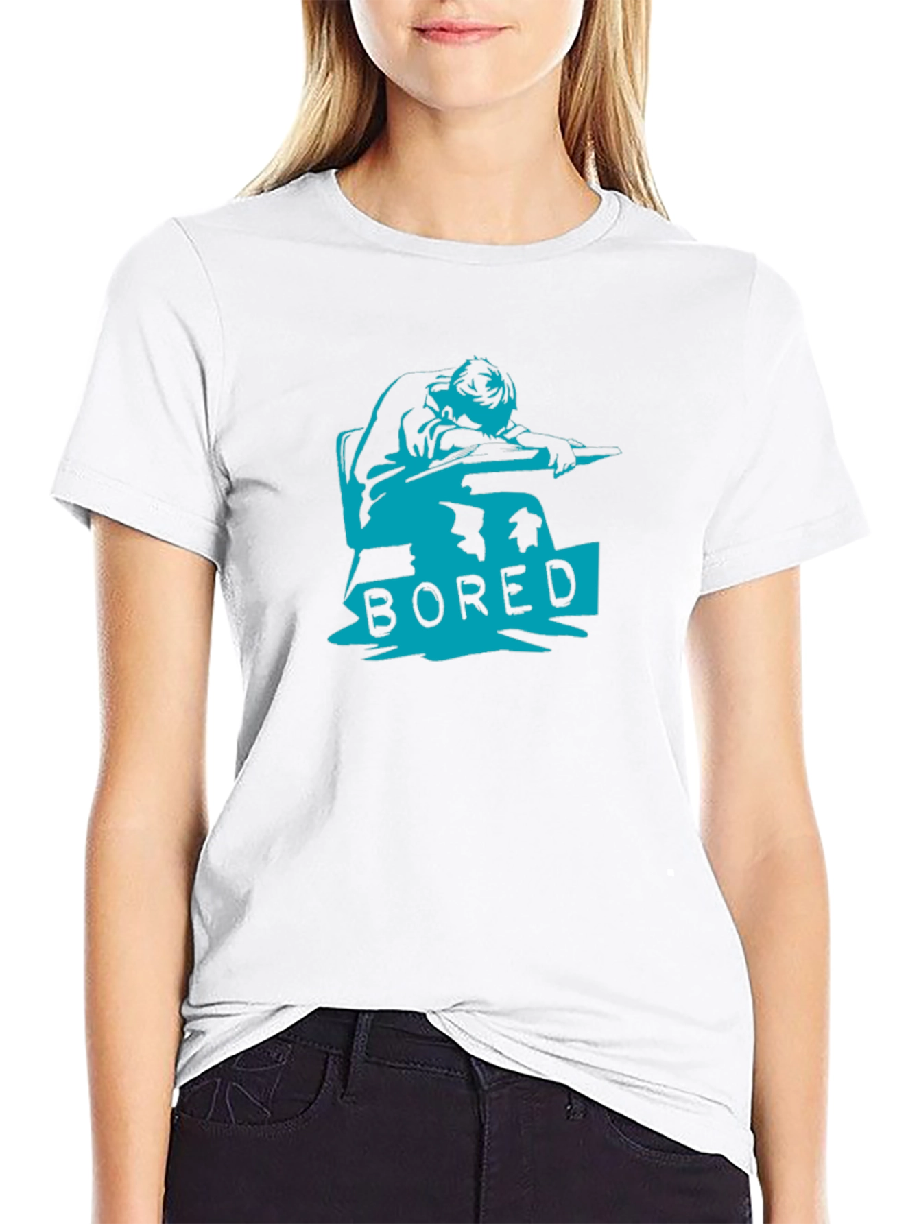 Black Bored Graphic Tee - Unisex Black Cotton T-Shirt view 9