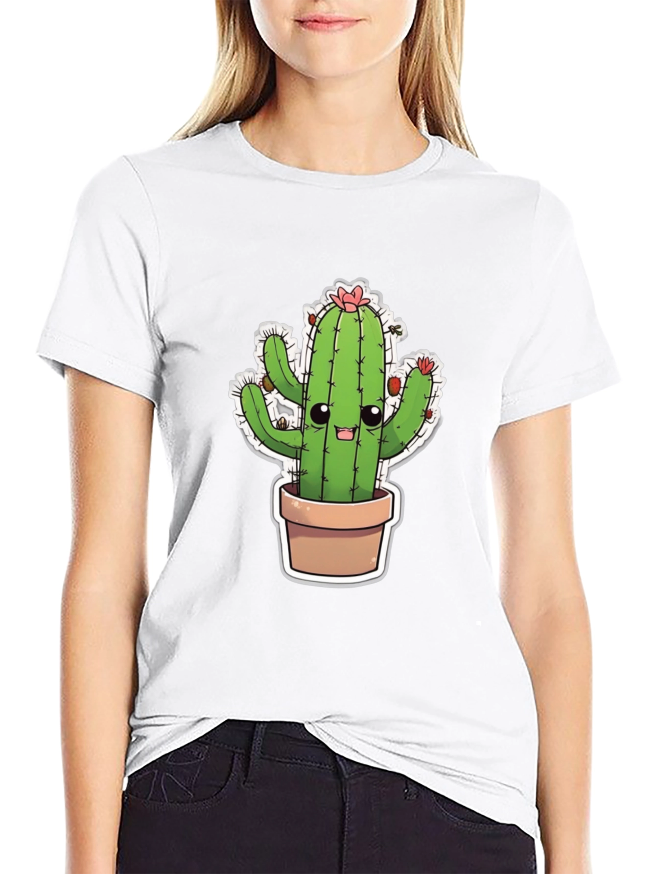 Black Cute Cactus T-Shirt - Black Cotton Blend view 9